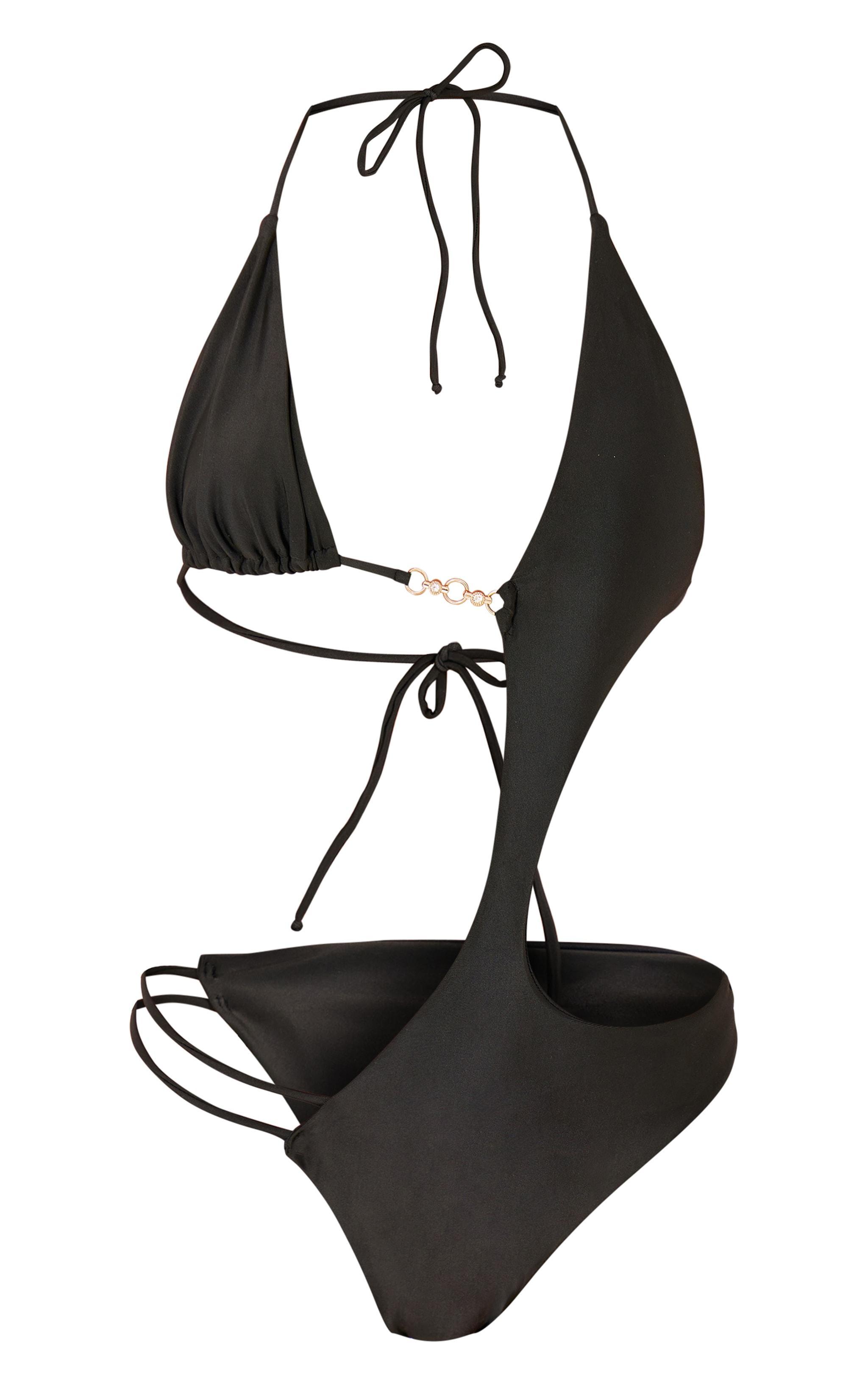 Black Cut Out Diamante Trim Swimsuit Product Image