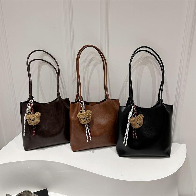 Faux Leather Tote Bag / Bear Charm / Set Product Image