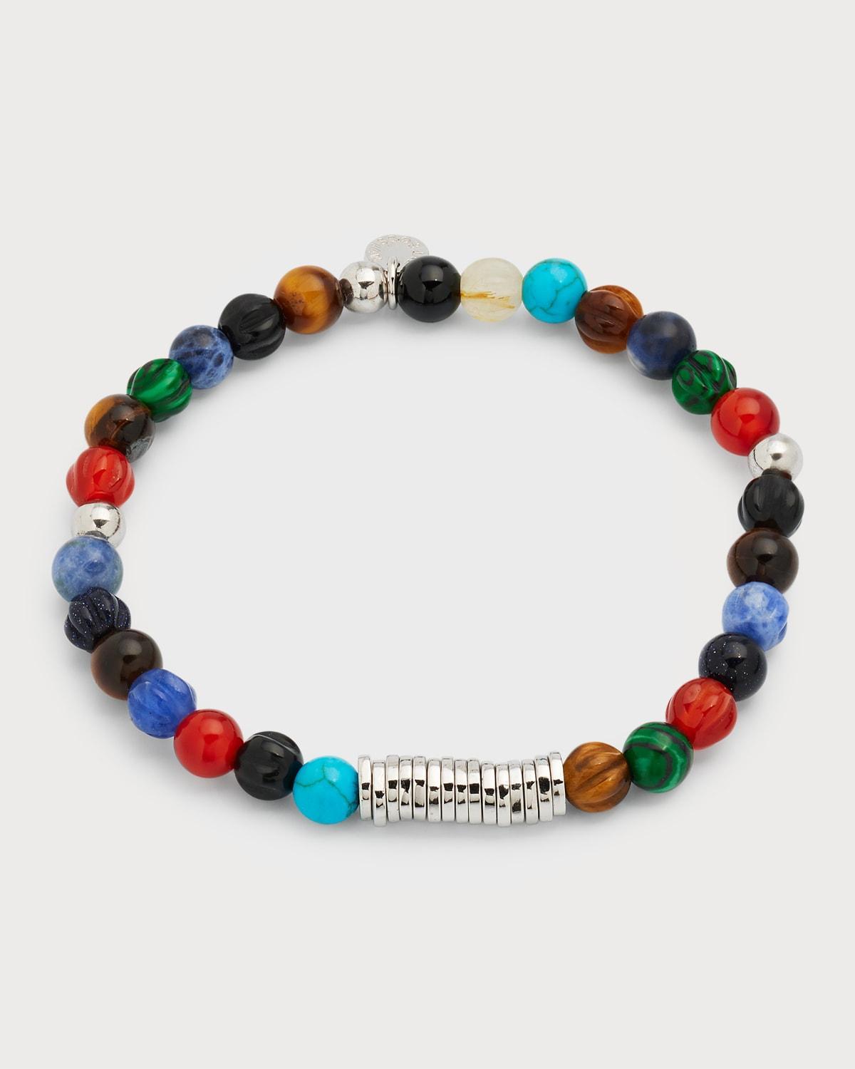 Mens Sterling Silver Discs Multicolor Stones Bracelet Product Image