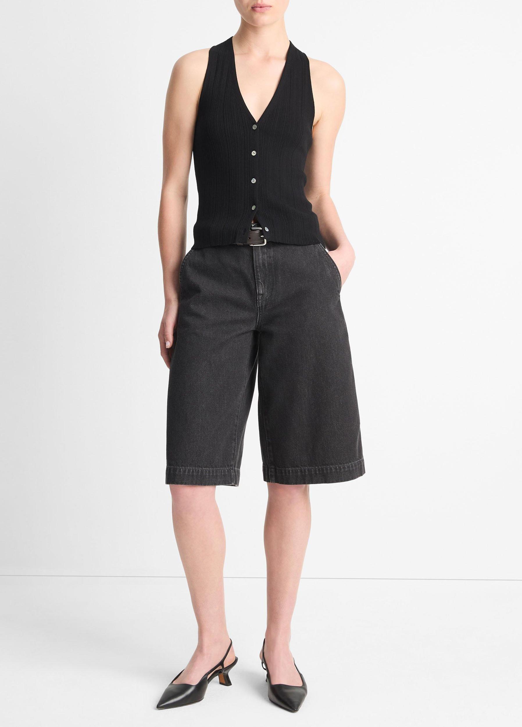 Italian Cotton-Blend Button V-Neck Tank Top Product Image