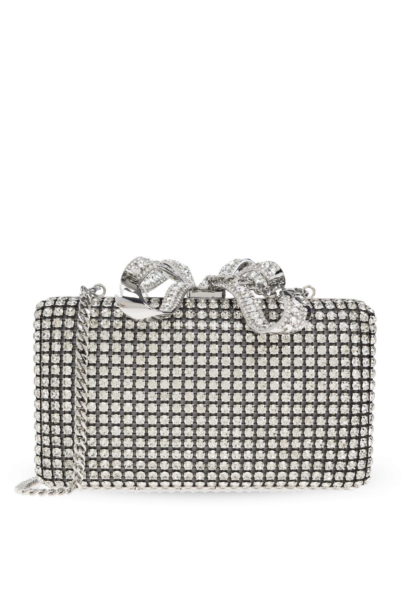 SELF-PORTRAIT Self Portrait Clutch With Shimmering Crystals In Silver Product Image