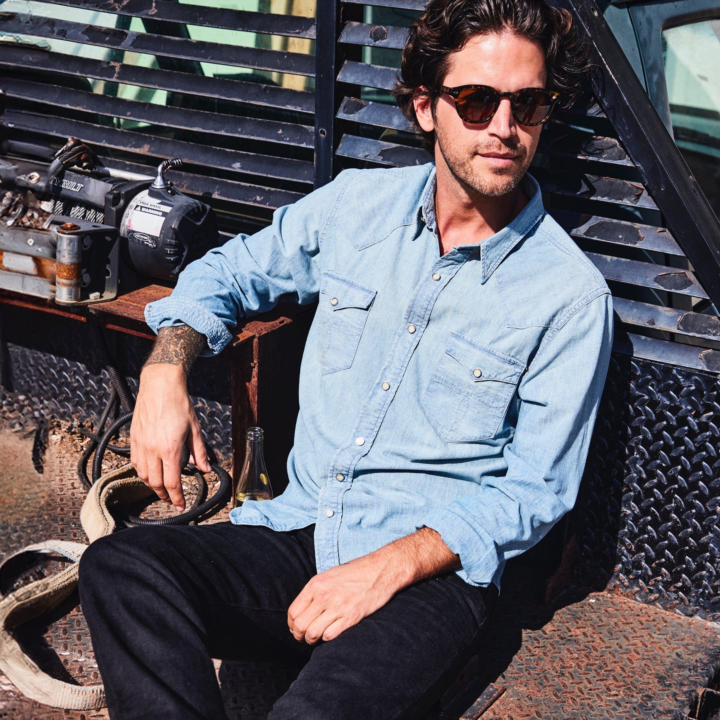Slim Chambray Western Shirt - Davey Wash Product Image