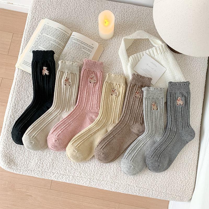 Bear Embroidered Socks Product Image