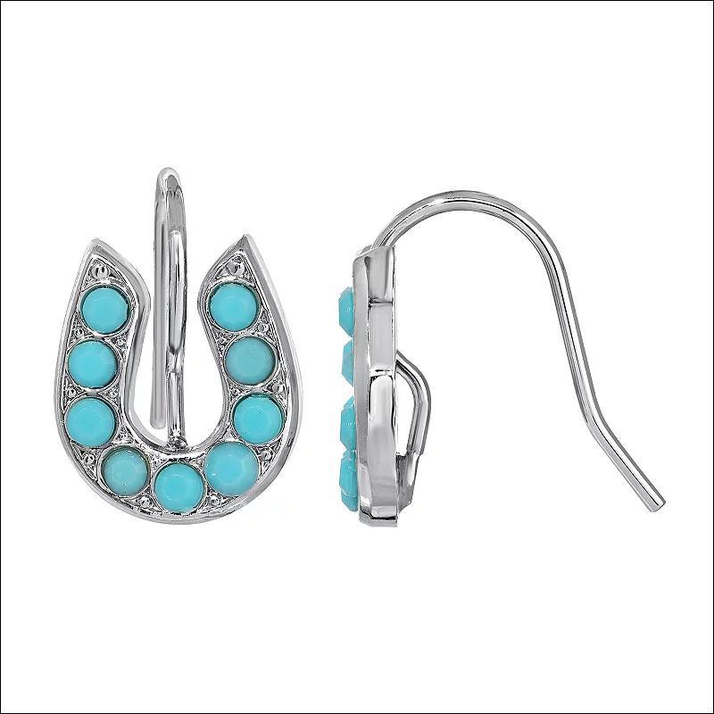 1928 Silver Tone Simulated Turquoise Horseshoe Earrings, Womens Product Image