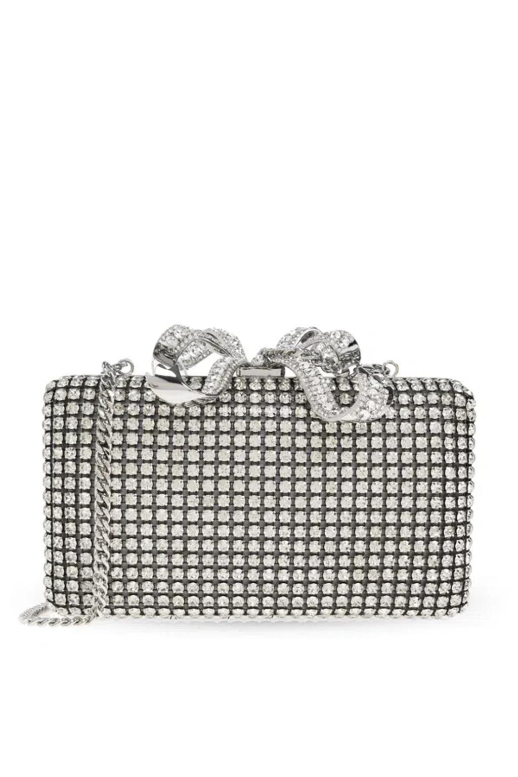 SELF-PORTRAIT Self Portrait Clutch With Shimmering Crystals In Silver Product Image