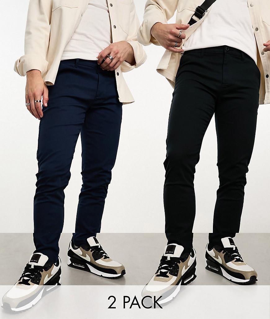 ASOS DESIGN 2 pack skinny chinos in black and navy Product Image