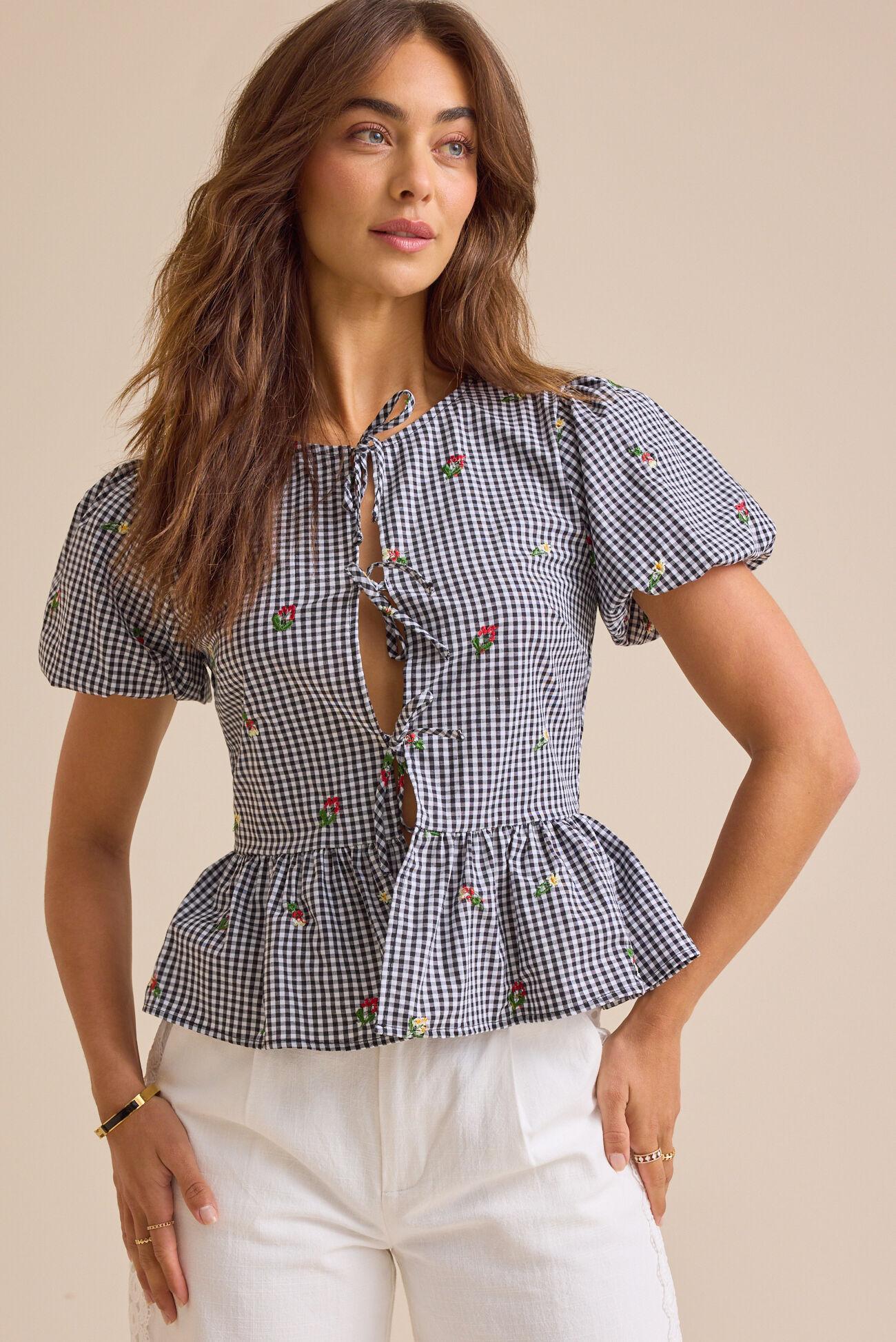 Laine Gingham Embroidered Top Product Image