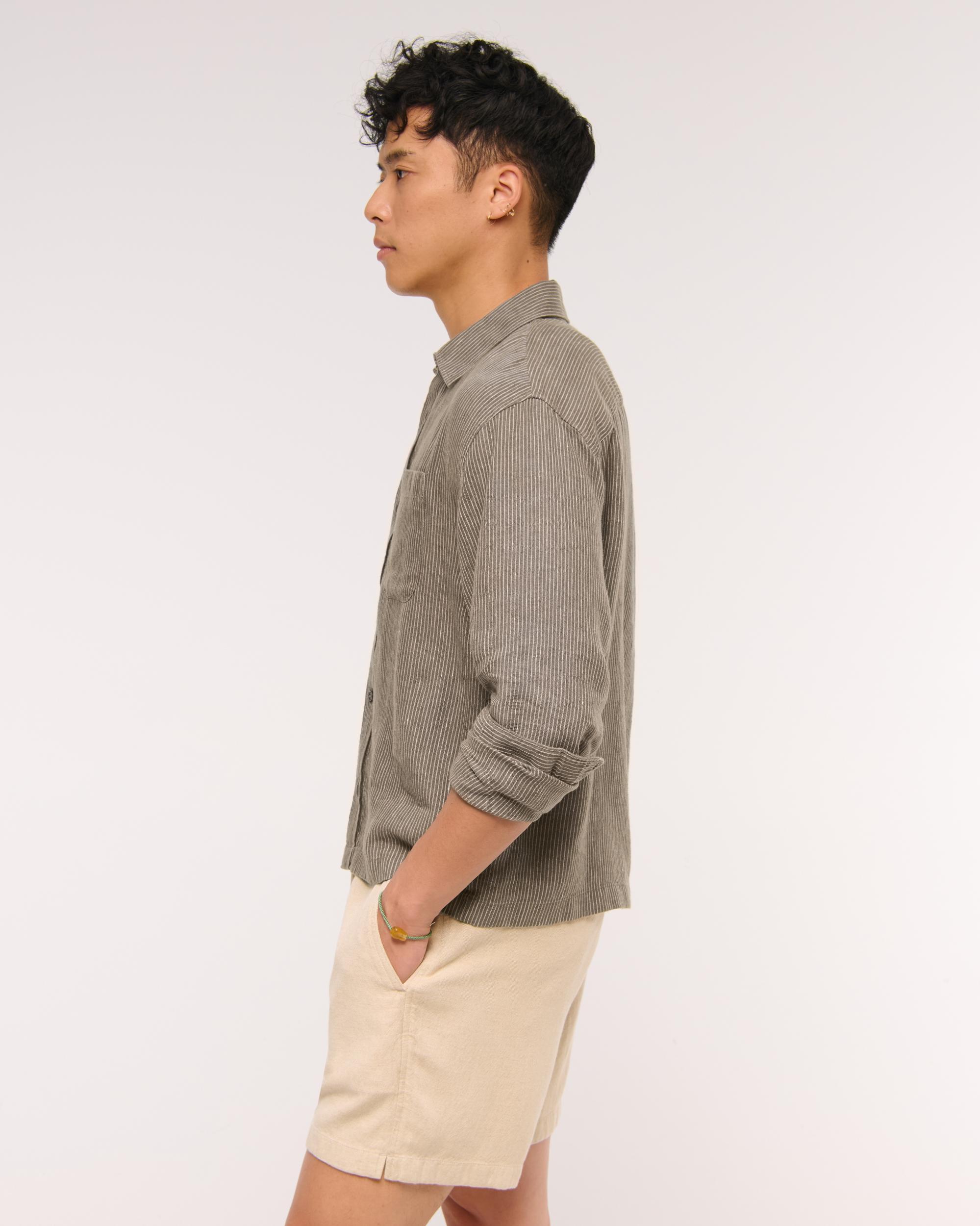 Cropped Linen Button-Up Shirt Product Image