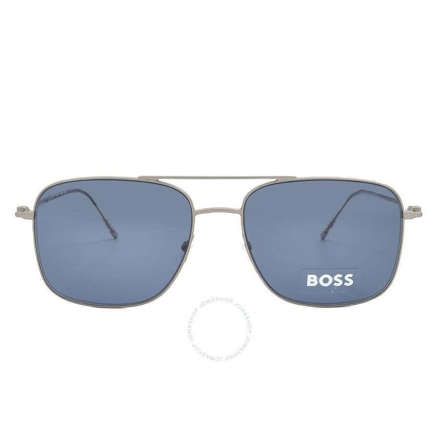 HUGO BOSS Blue Rectangular Men's Sunglasses Boss 1310/s R81 58 In Gray Product Image