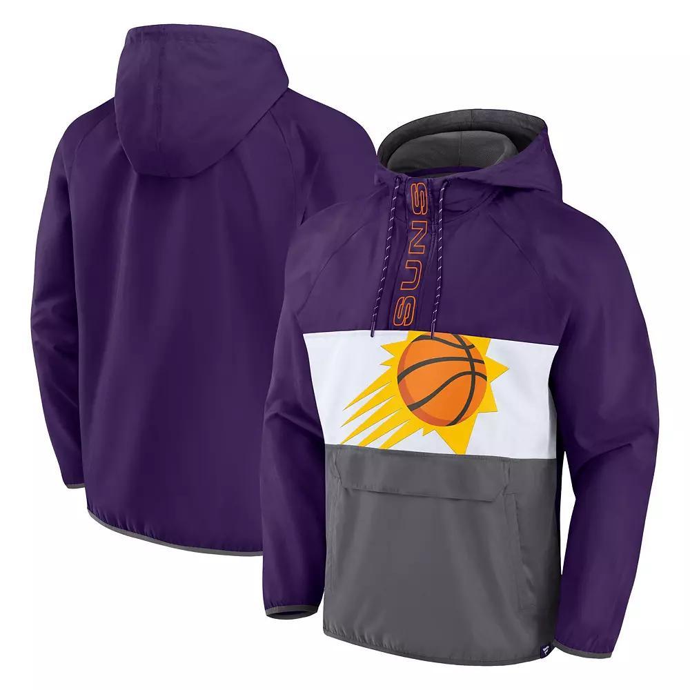 Men's Fanatics Branded Purple/Gray Phoenix Suns Anorak Flagrant Foul Color-Block Raglan Hoodie Half-Zip Jacket,  Product Image