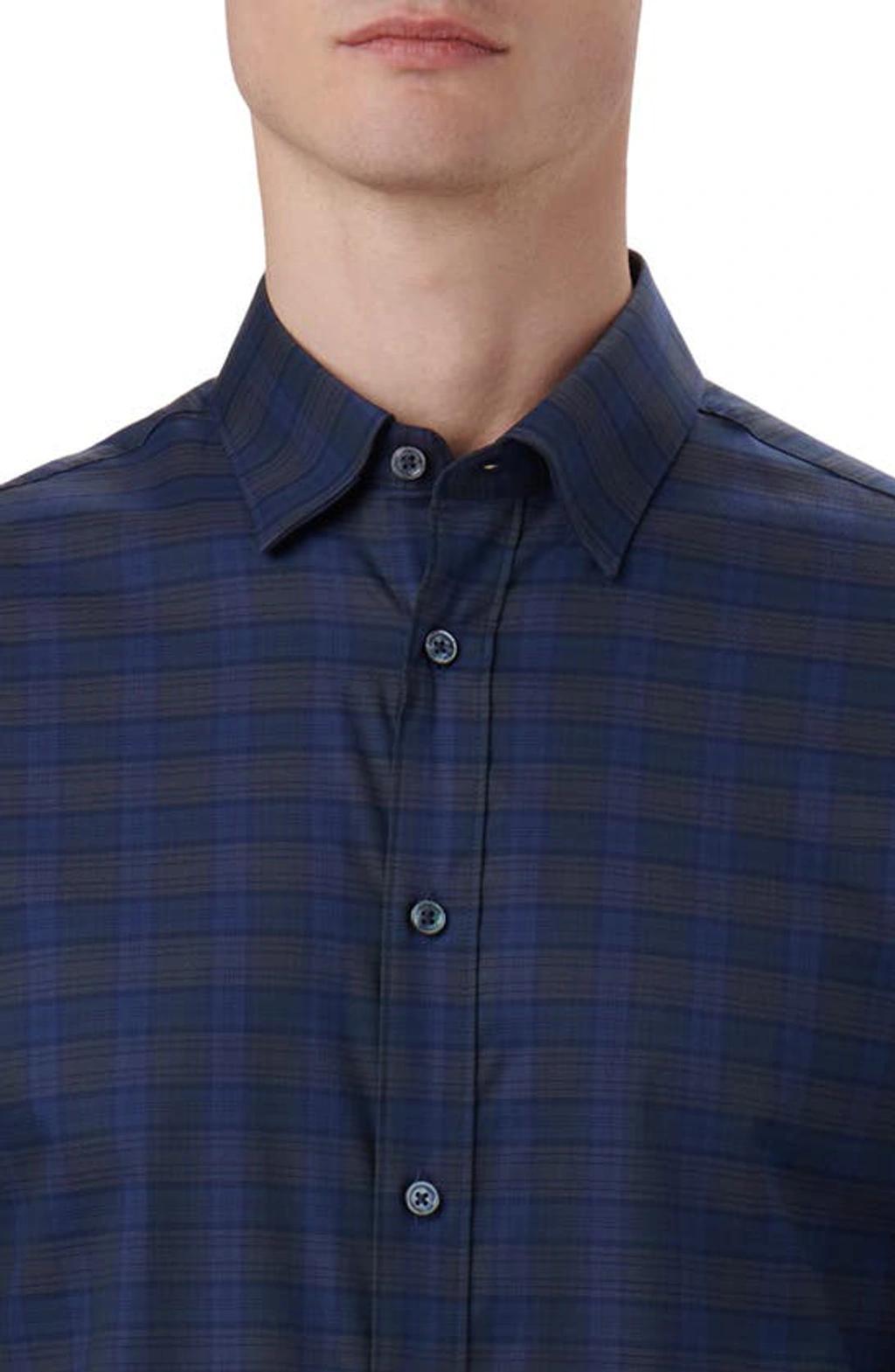 BUGATCHI Karl Plaid Stretch Cotton Button-up Shirt In Night Blue Product Image