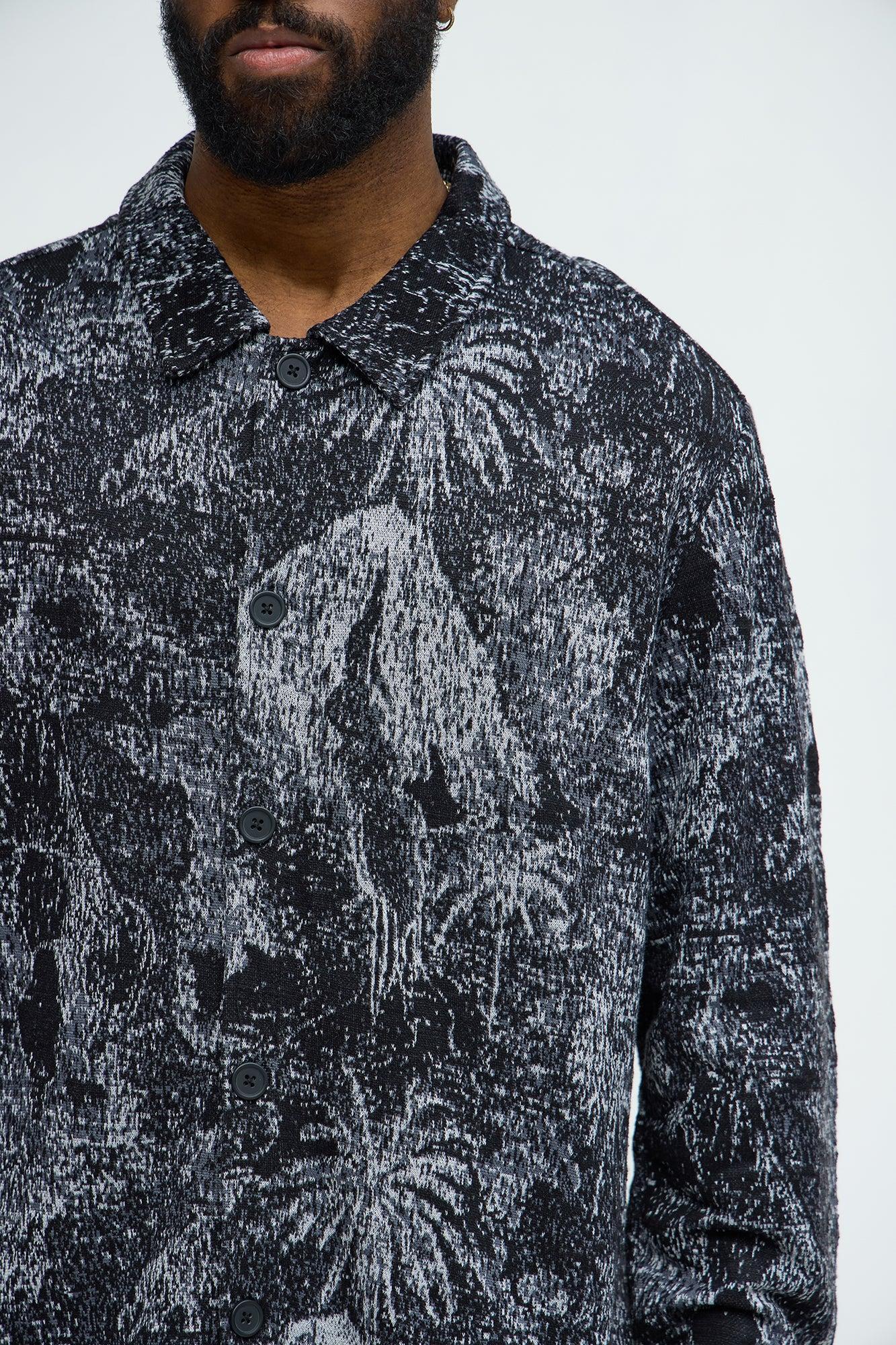 Grainy Tropics Knitted Button Down Shirt - Black/combo Product Image