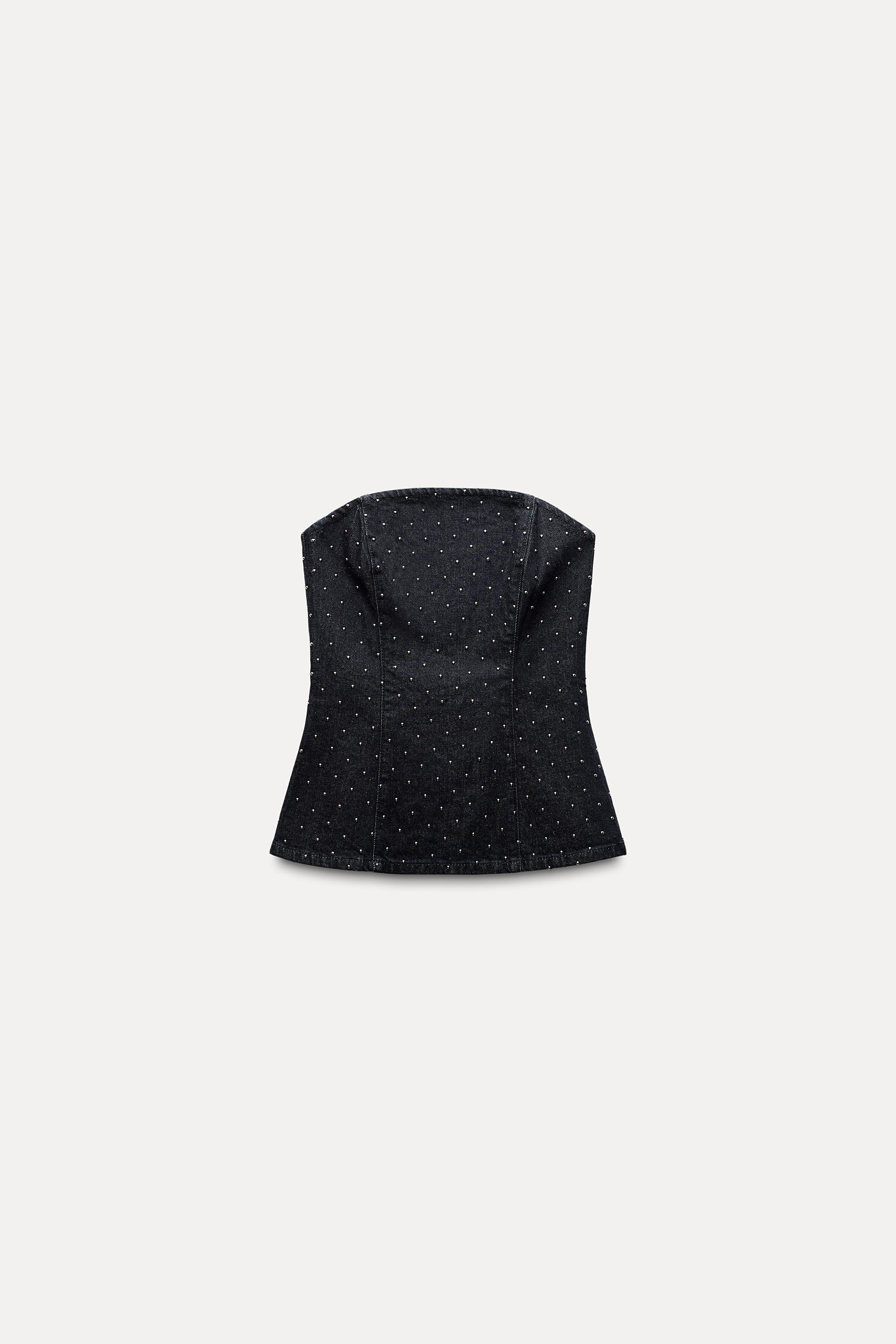 TRF STUDDED DENIM BANDEAU TOP Product Image