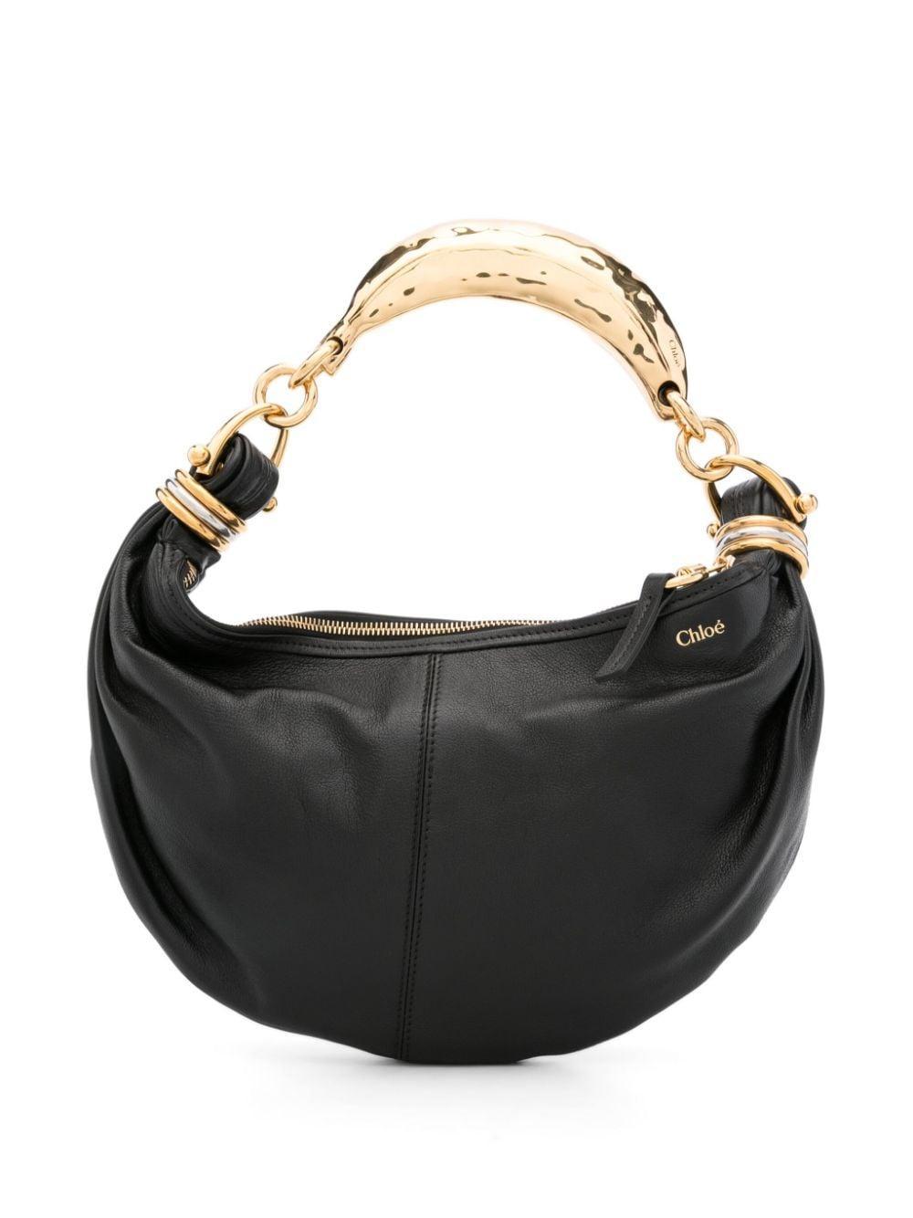 Small Bracelet Hobo Bag In Grained Leather In Black Product Image