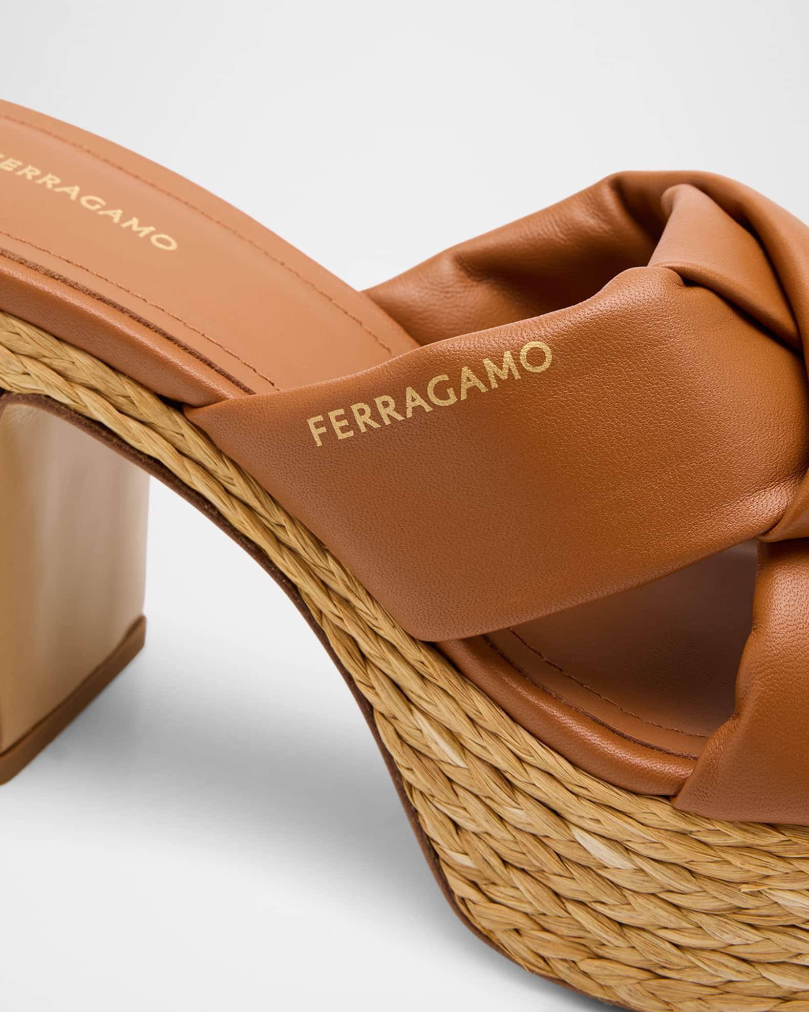 Douglas Padded Leather Raffia Platform Sandals Product Image