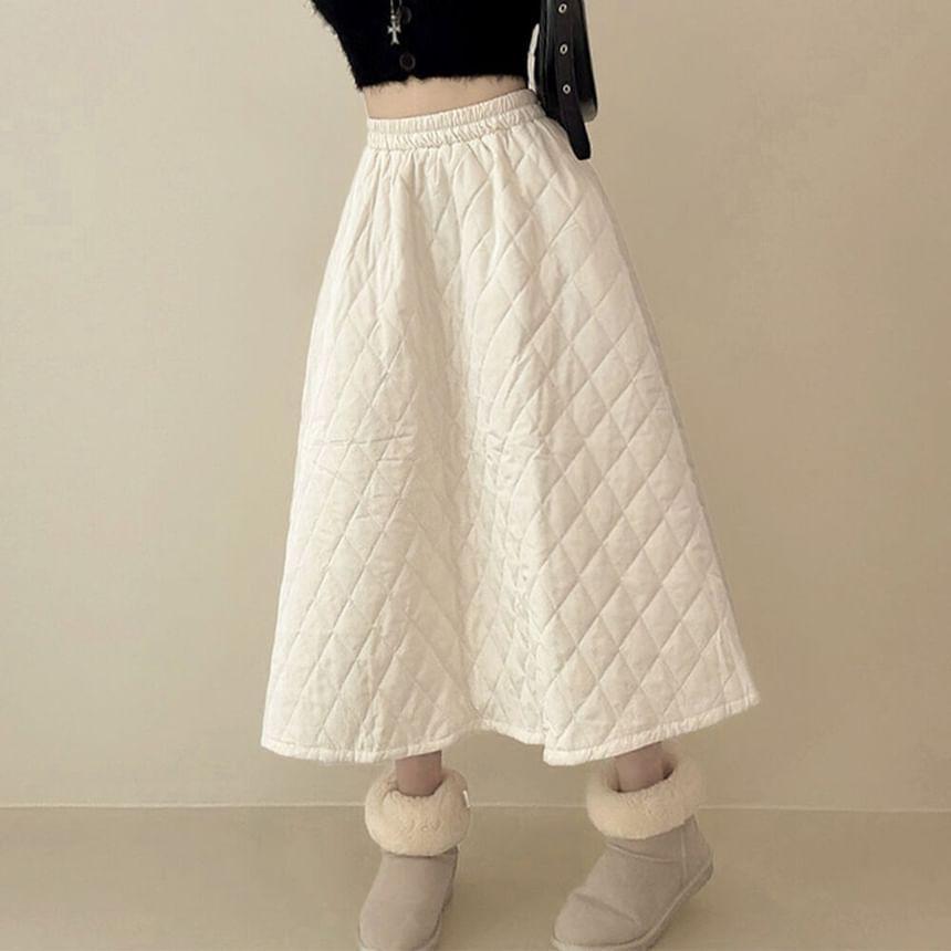 High Rise Quilted A-Line Midi Skirt Product Image