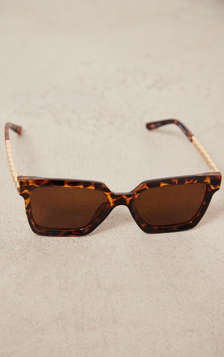 Brown Tortoise Metal Arm Detail Squared Sunglasses Product Image