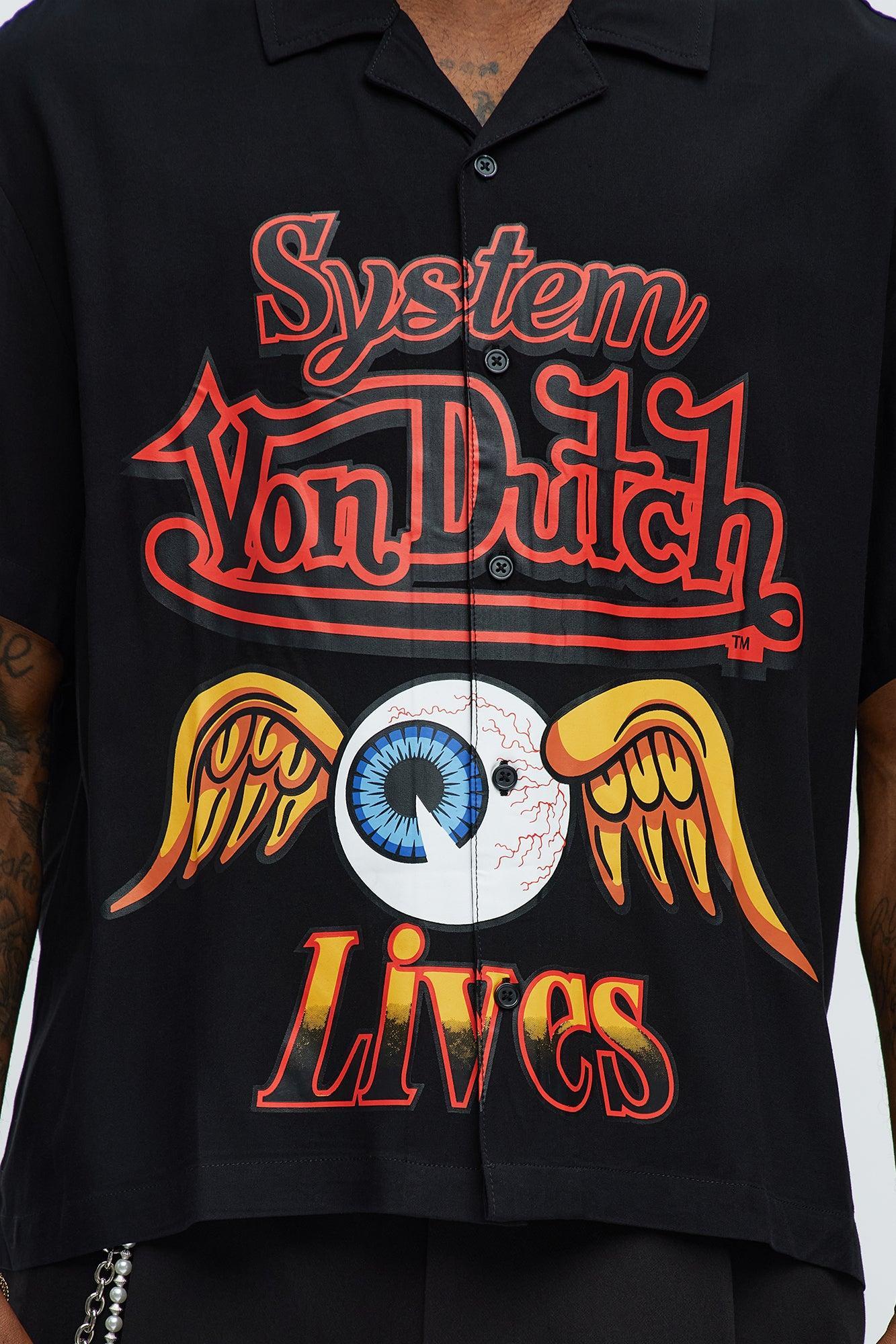 Von Dutch Cropped Logo Button Up Shirt - Black Male Product Image