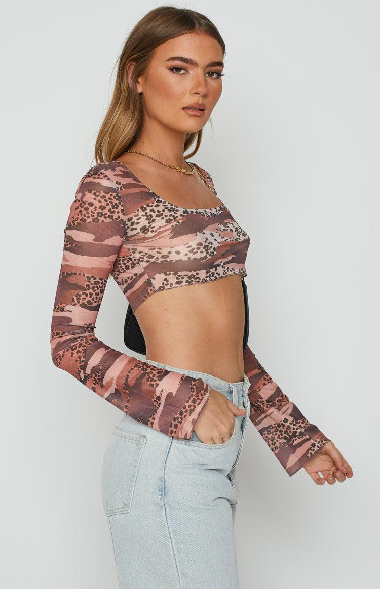 Undercover Brown Print Mesh Top Product Image