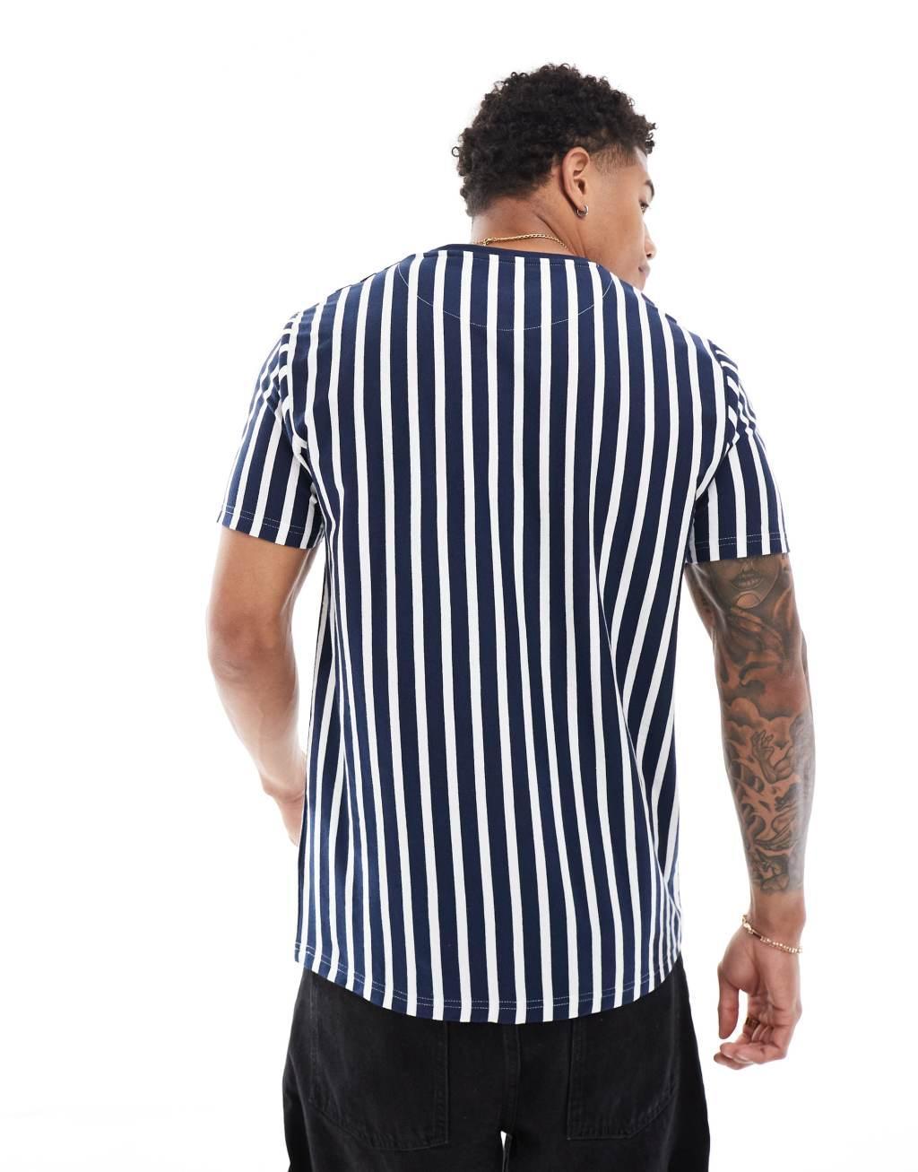 Brave Soul vertical stripe t-shirt in navy & white Product Image