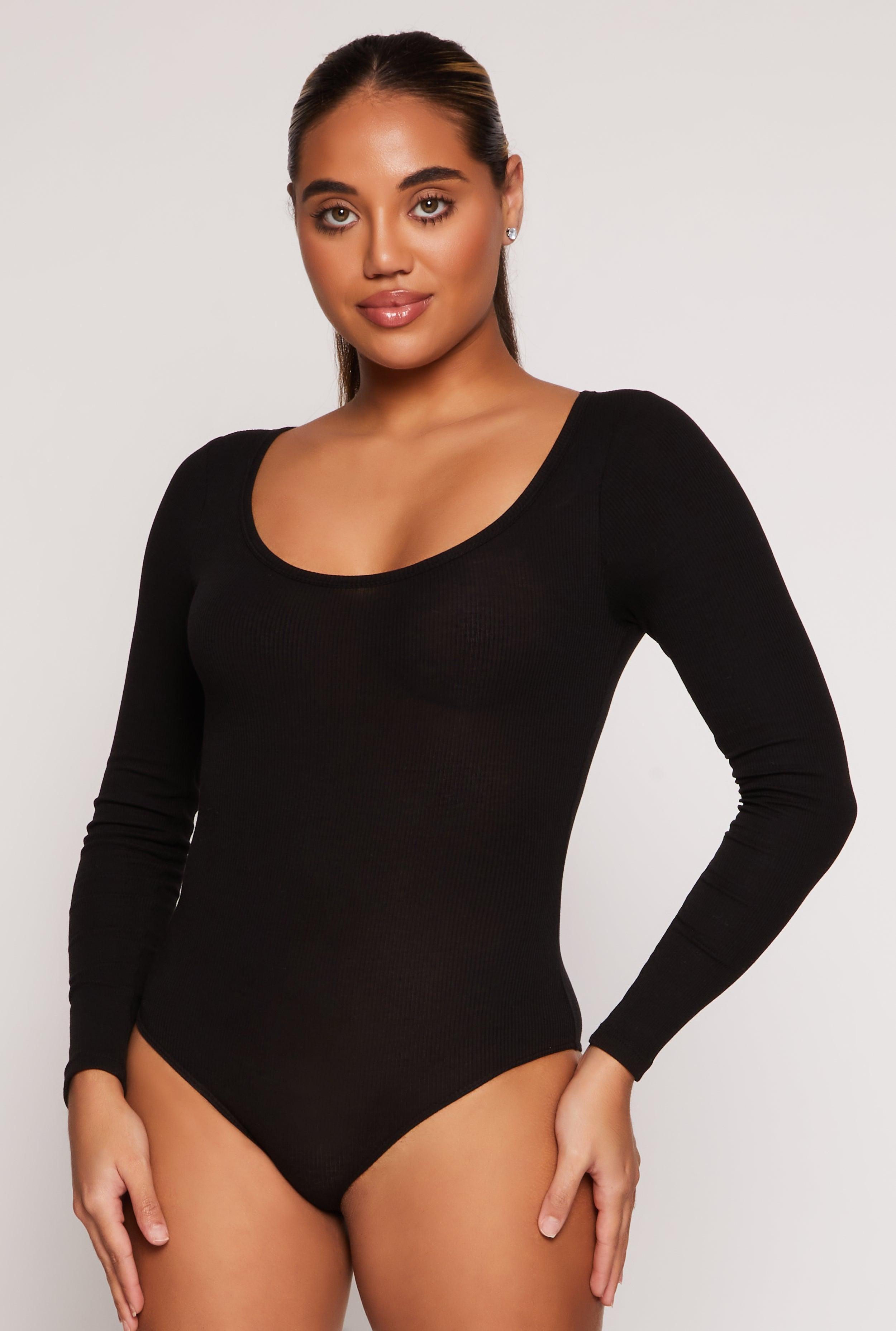 Womens Ribbed Knit Scoop Neck Long Sleeve Bodysuit Product Image