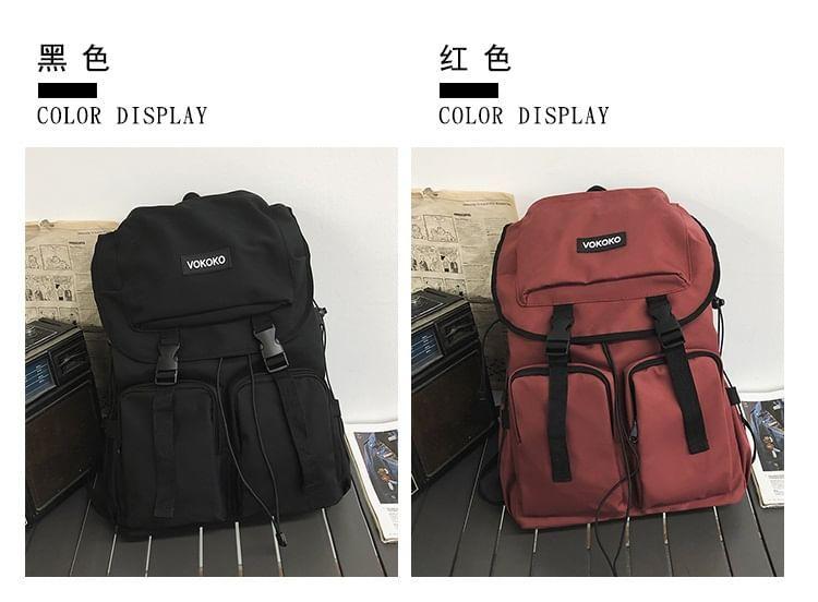 Label Applique Buckled Flap Backpack Product Image