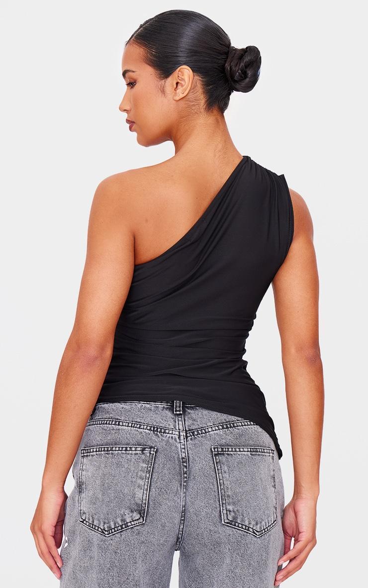 Black Asymmetric Ruched Side Longline Top Product Image