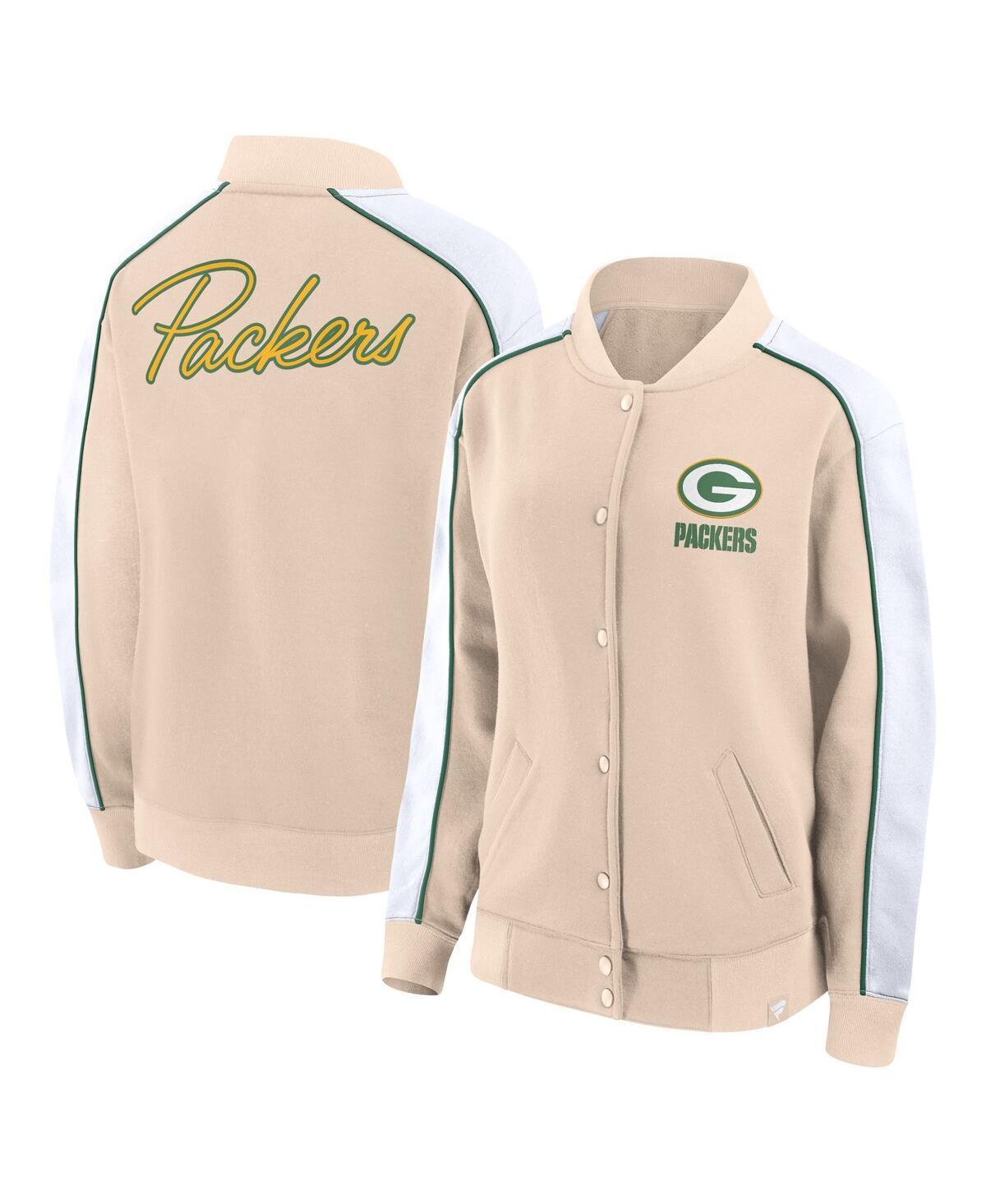 Womens Fanatics Branded Tan Green Bay Packers Lounge Full-Snap Varsity Jacket Product Image