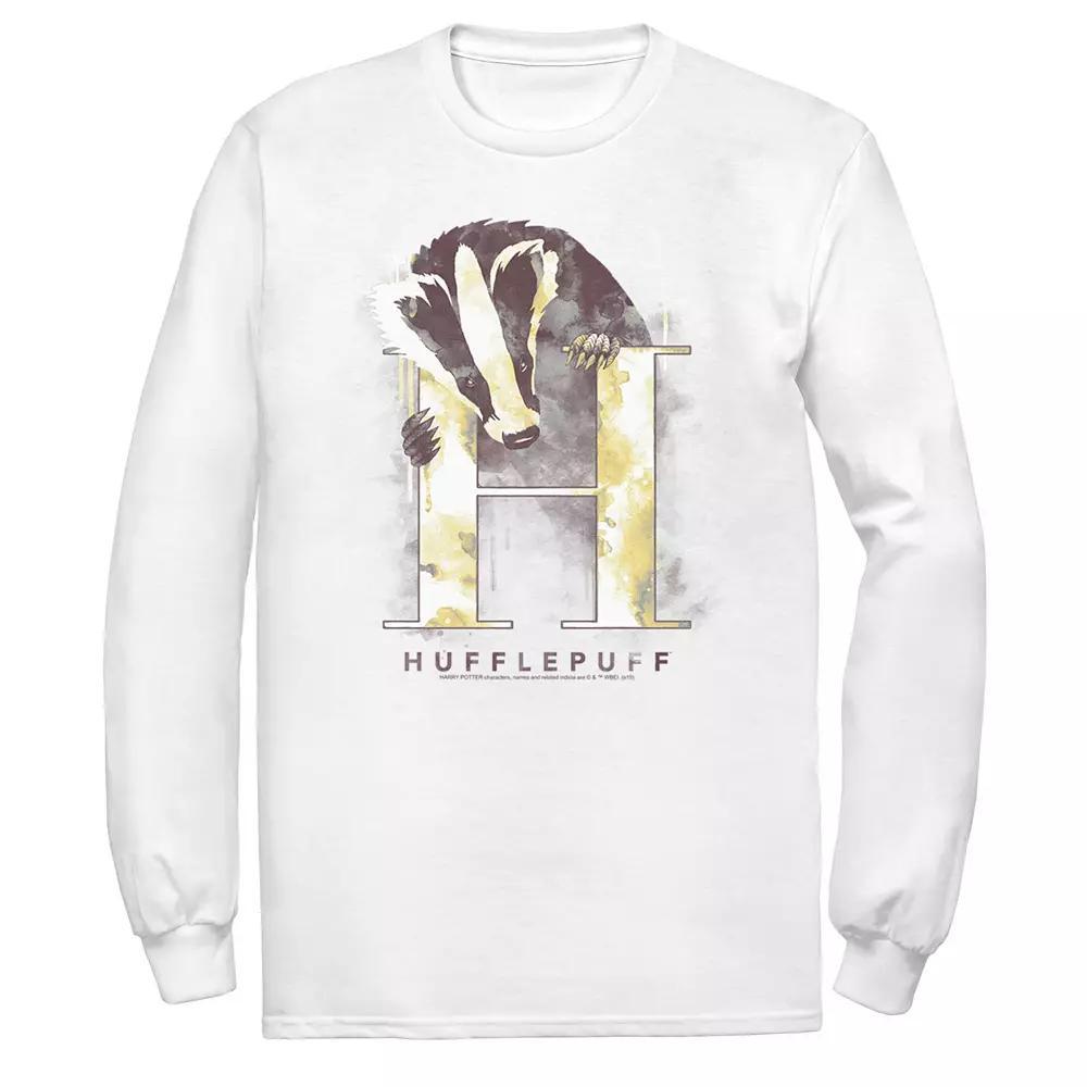 Men's Harry Potter Hufflepuff House Watercolor Long Sleeve Tee, Size: XL, White Product Image