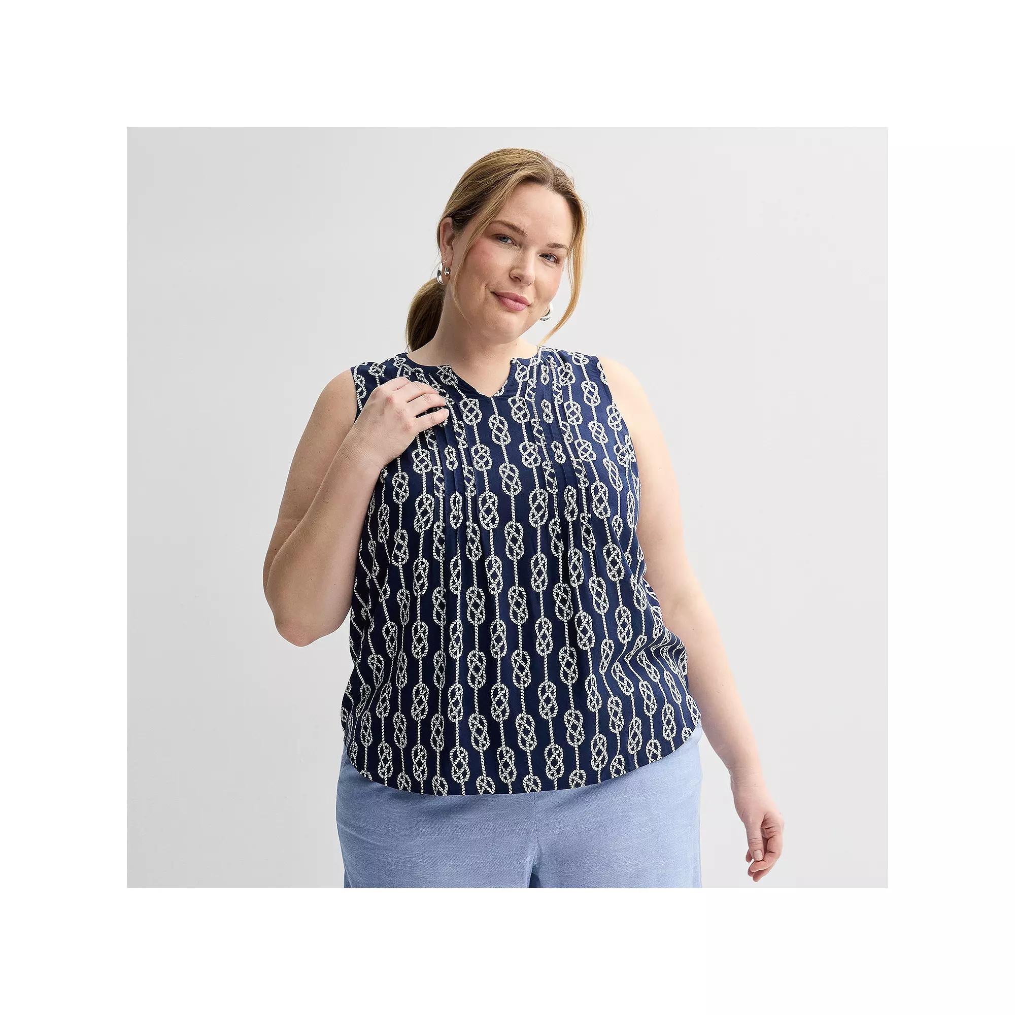 Plus Size Croft & Barrow® Pintuck Sleeveless Shell Top, Women's, Size: 4XL, Red Fun Anchor Product Image