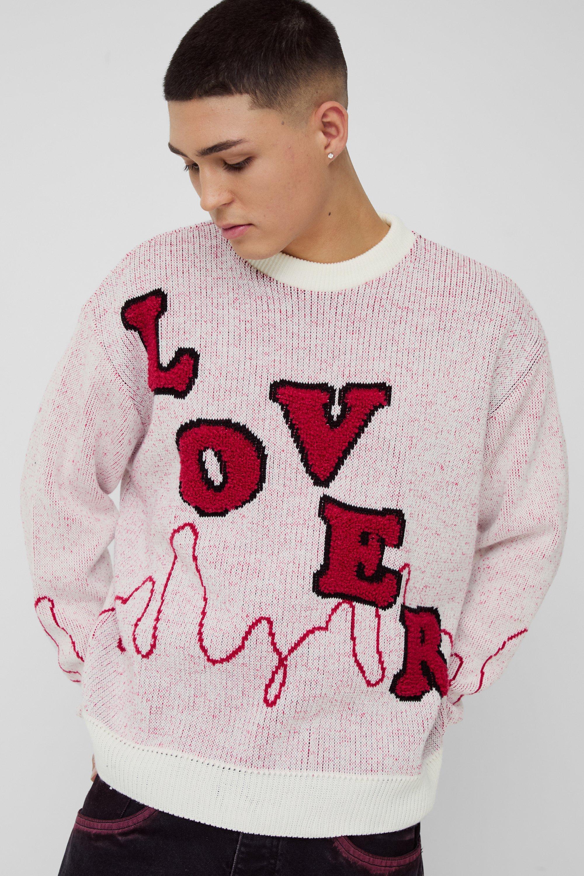 Oversized Boxy Lover Textured Knitted Sweater | boohooMAN USA Product Image