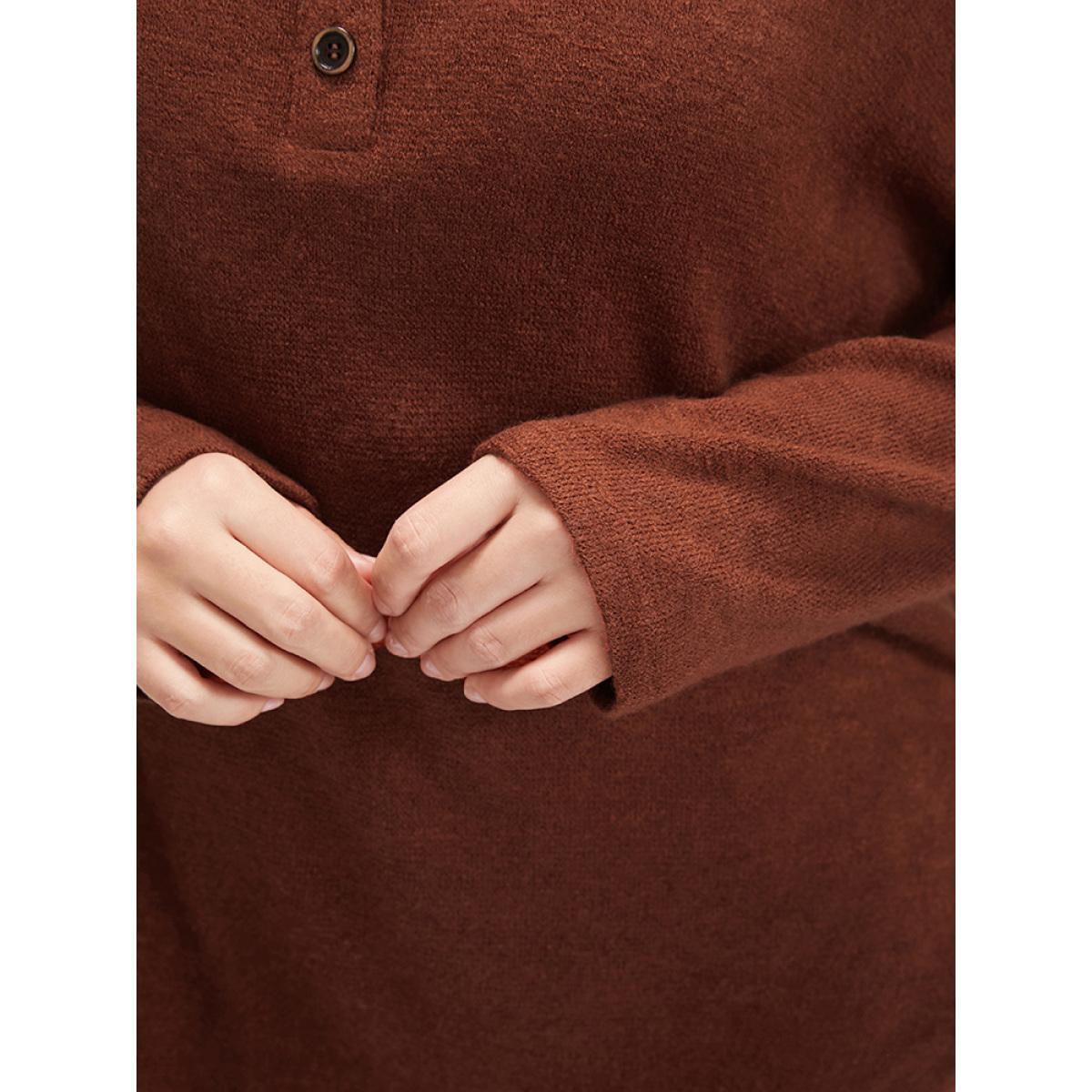 Plus Size Solid Button Up Round Neck Sweatshirt Women Rust Elegant Button Round Neck Dailywear Sweatshirts BloomChic 12/L Product Image