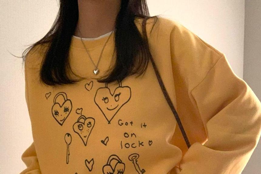 Heart Print Loose-Fit Sweatshirt Product Image