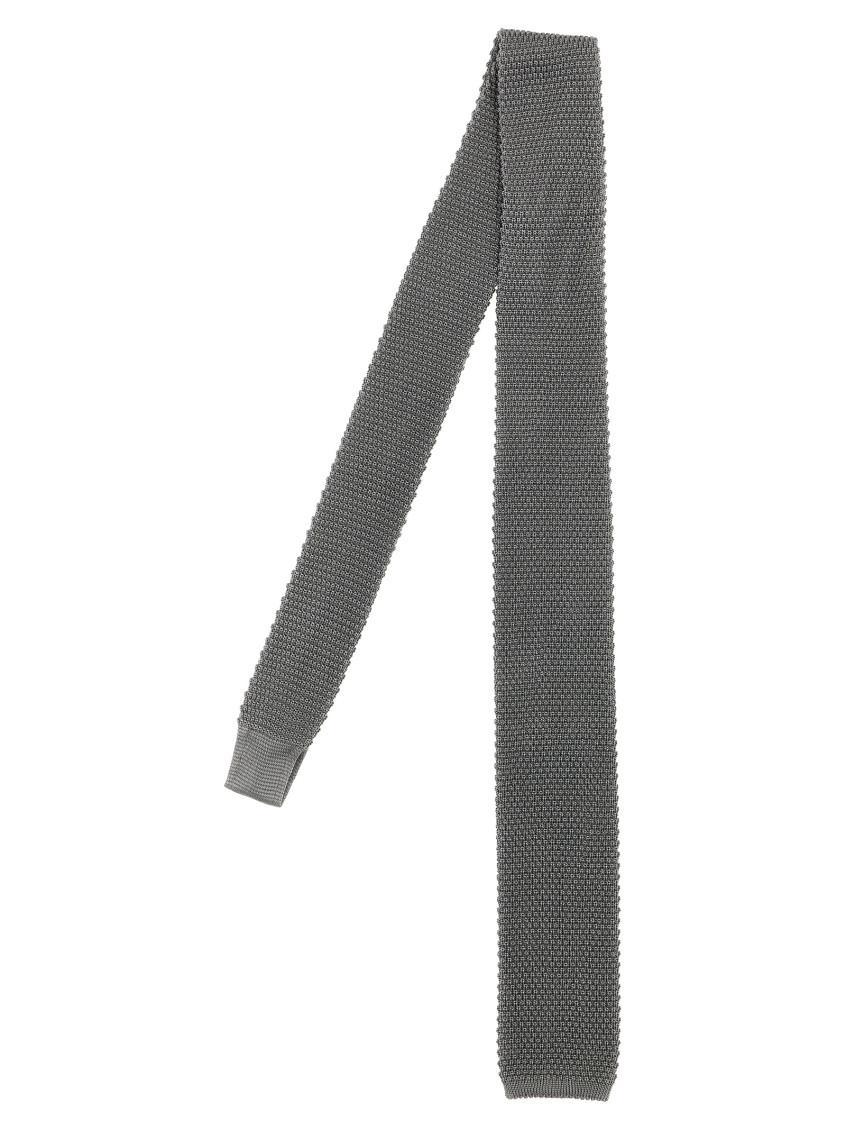 Knitted Slim Square End Tie In Grey Product Image