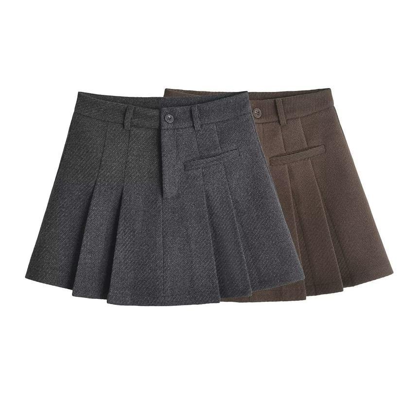 High Rise Plain Pleated Mini A-Line Skirt Product Image