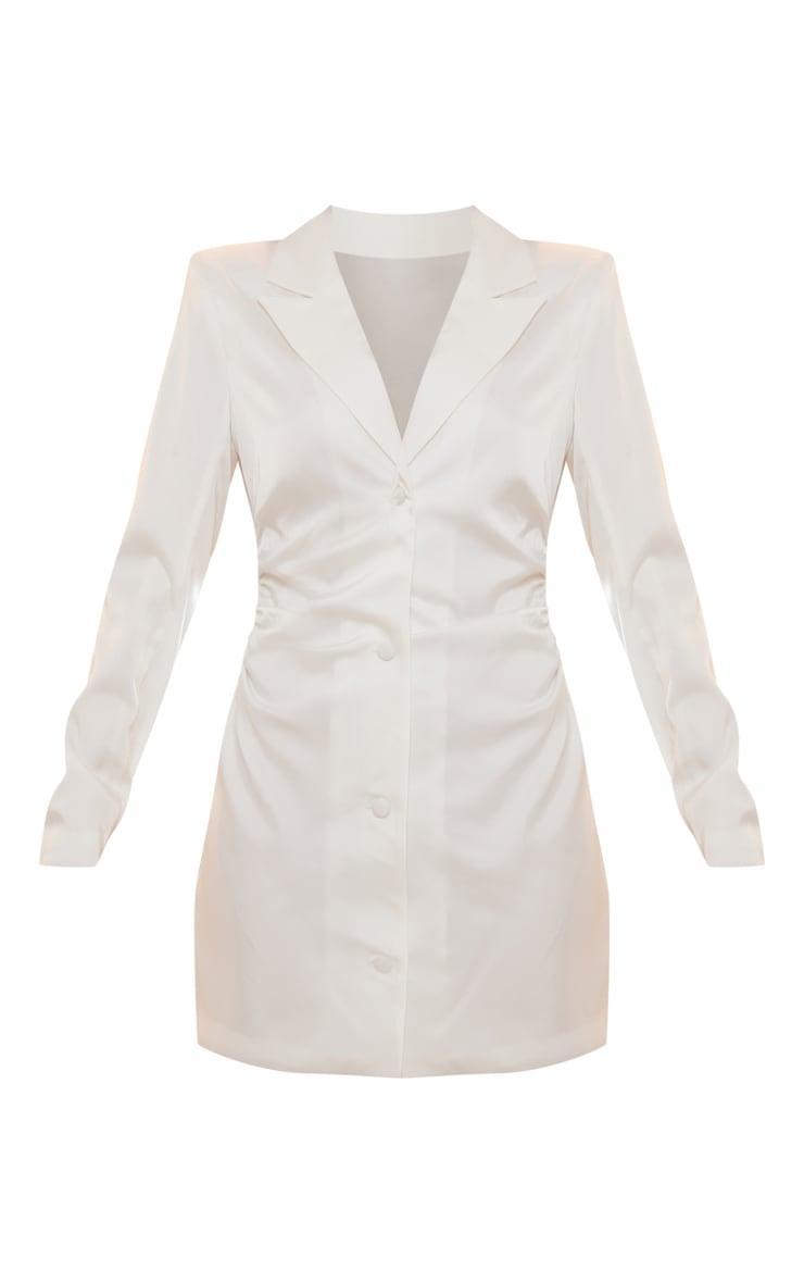 White Satin Lace Up Back Detail Blazer Dress Product Image