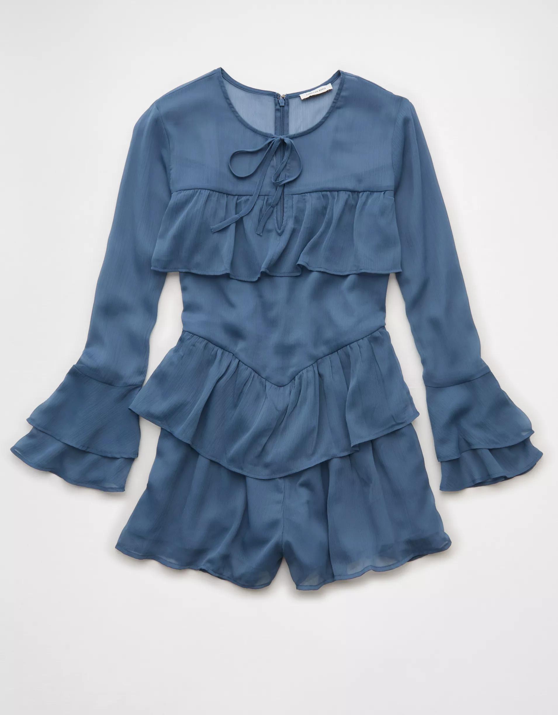 AE Long-Sleeve Ruffle Romper Product Image