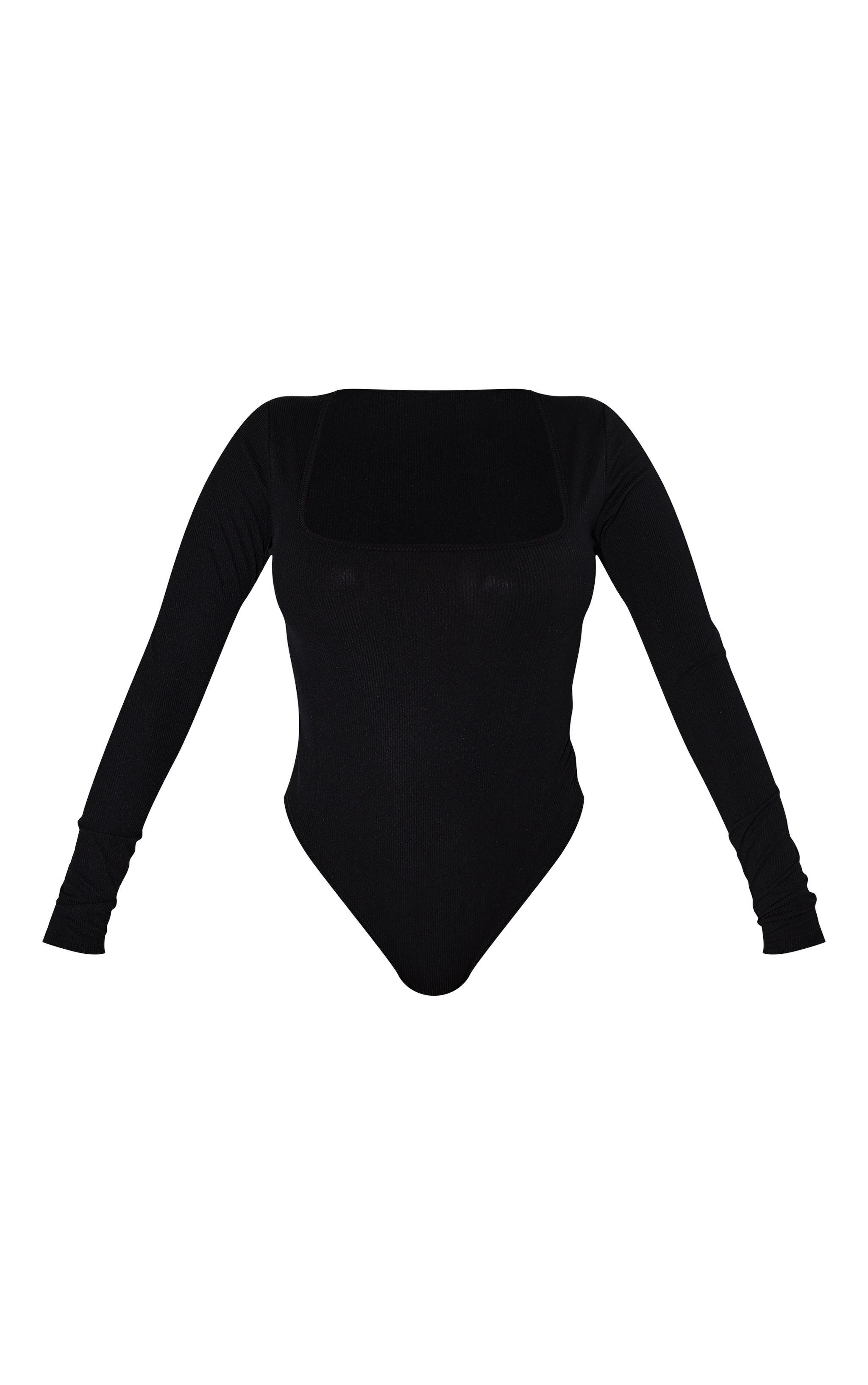 Shape Black Rib Long Sleeve Square Neck Bodysuit Product Image