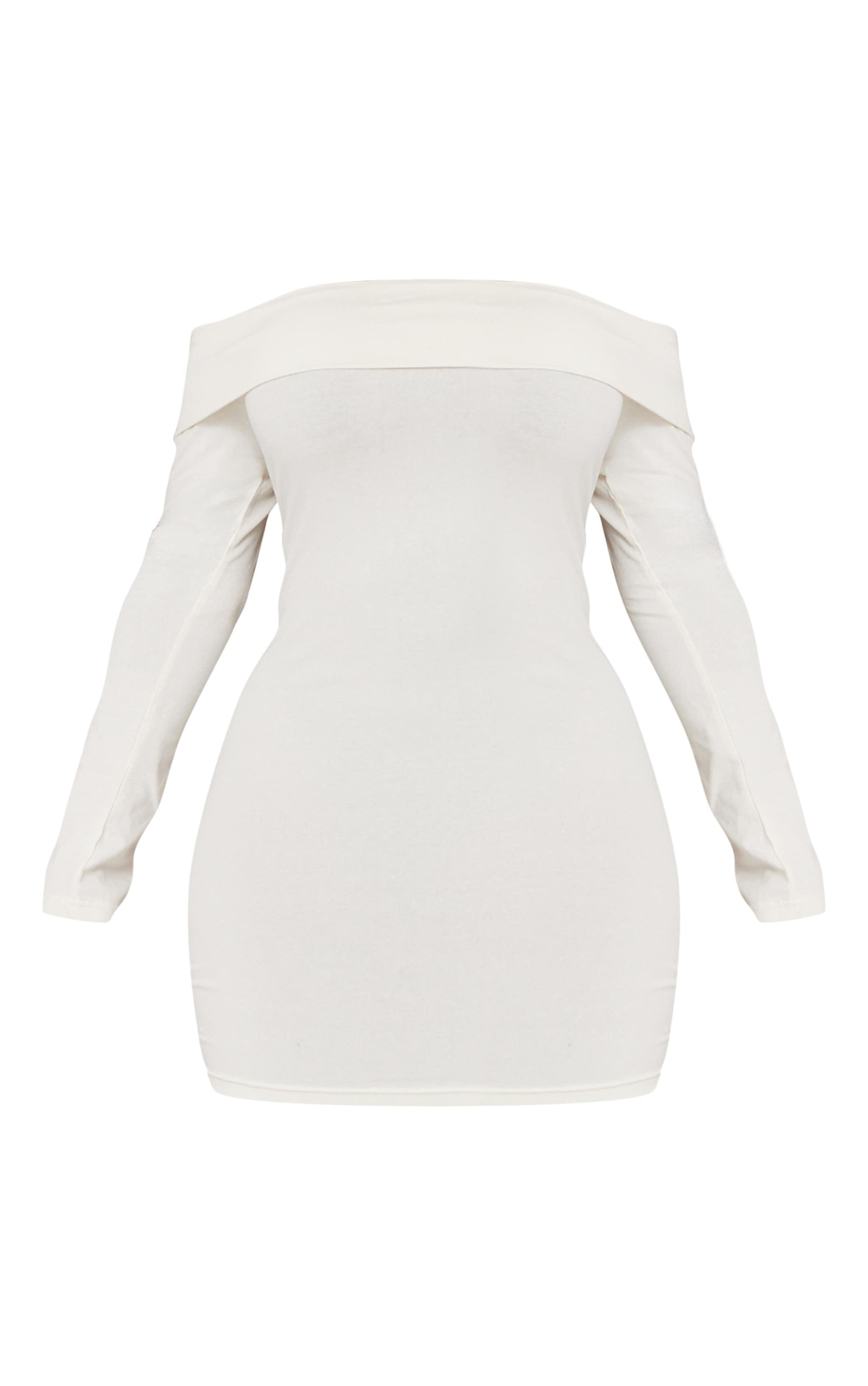 Plus Cream Cotton Fold Over Bardot Mini Dress Product Image