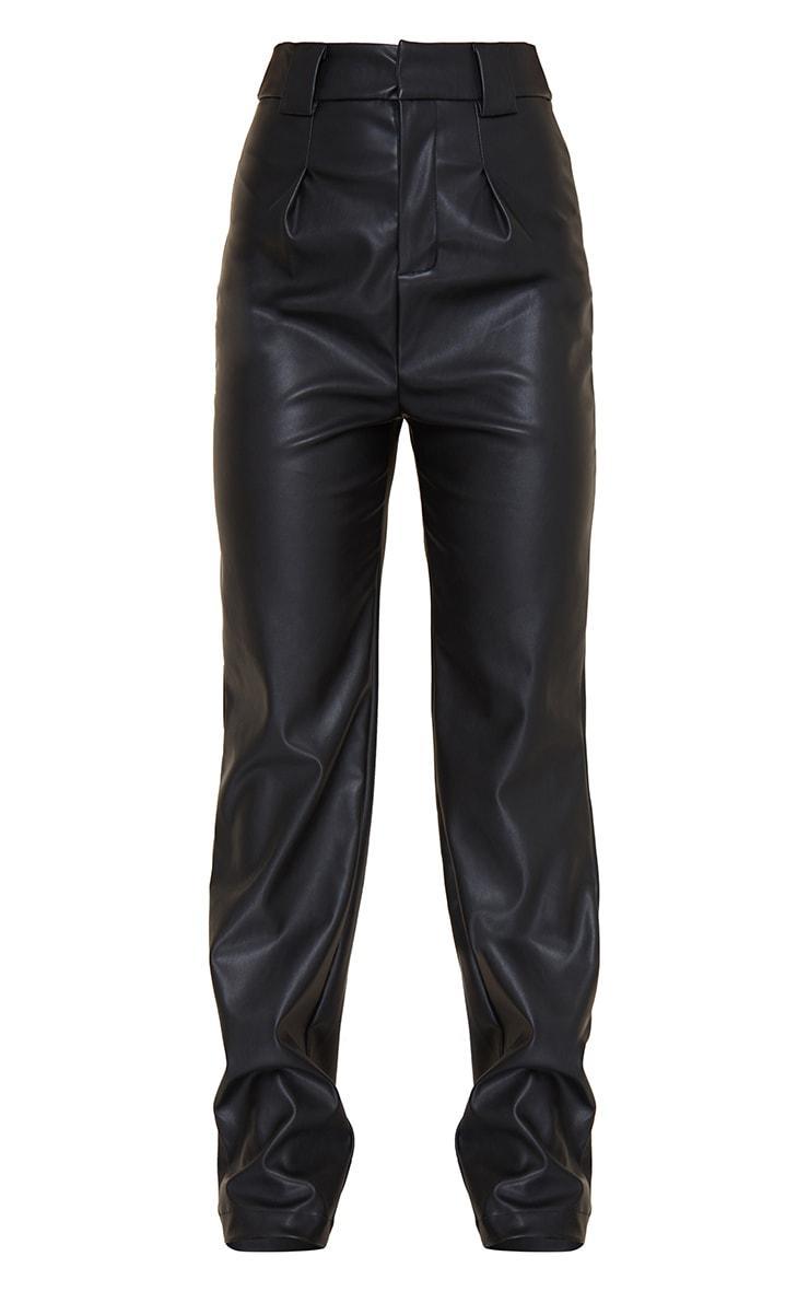 Black Faux Leather Dart Pocket Straight Leg Pants Product Image