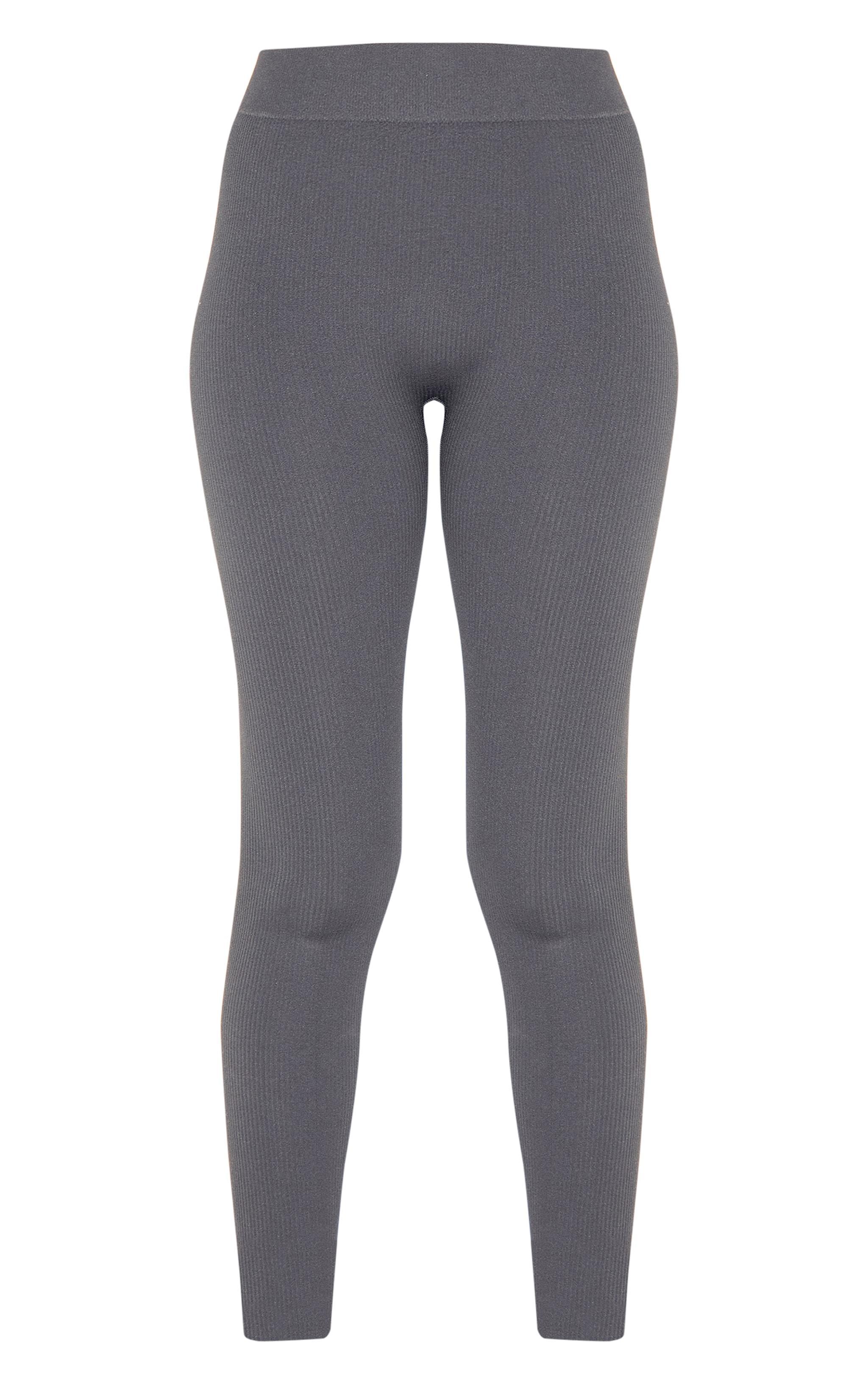 Charcoal Structured Snatched Ribbed Leggings Product Image