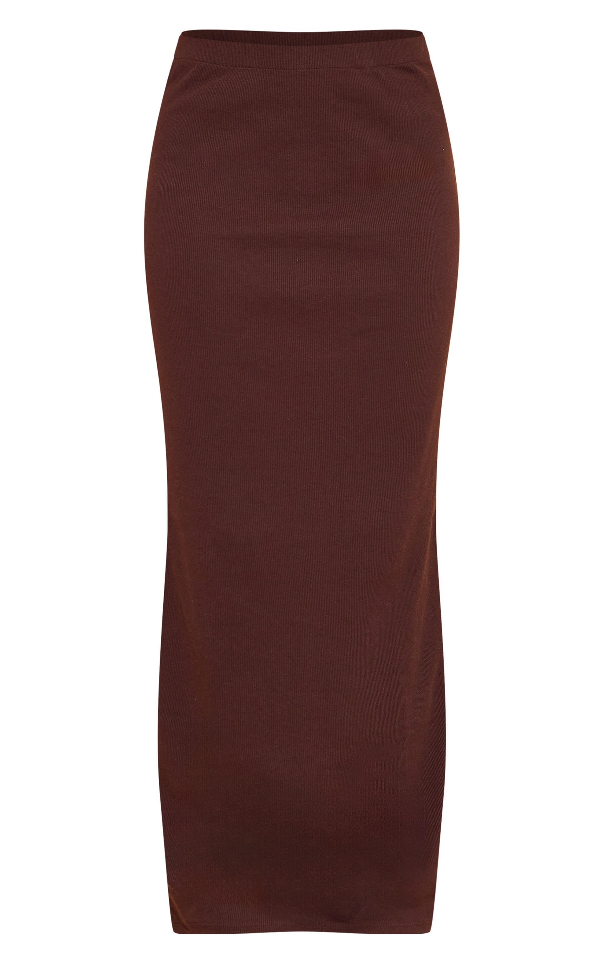 Chocolate Ribbed Maxi Skirt Product Image