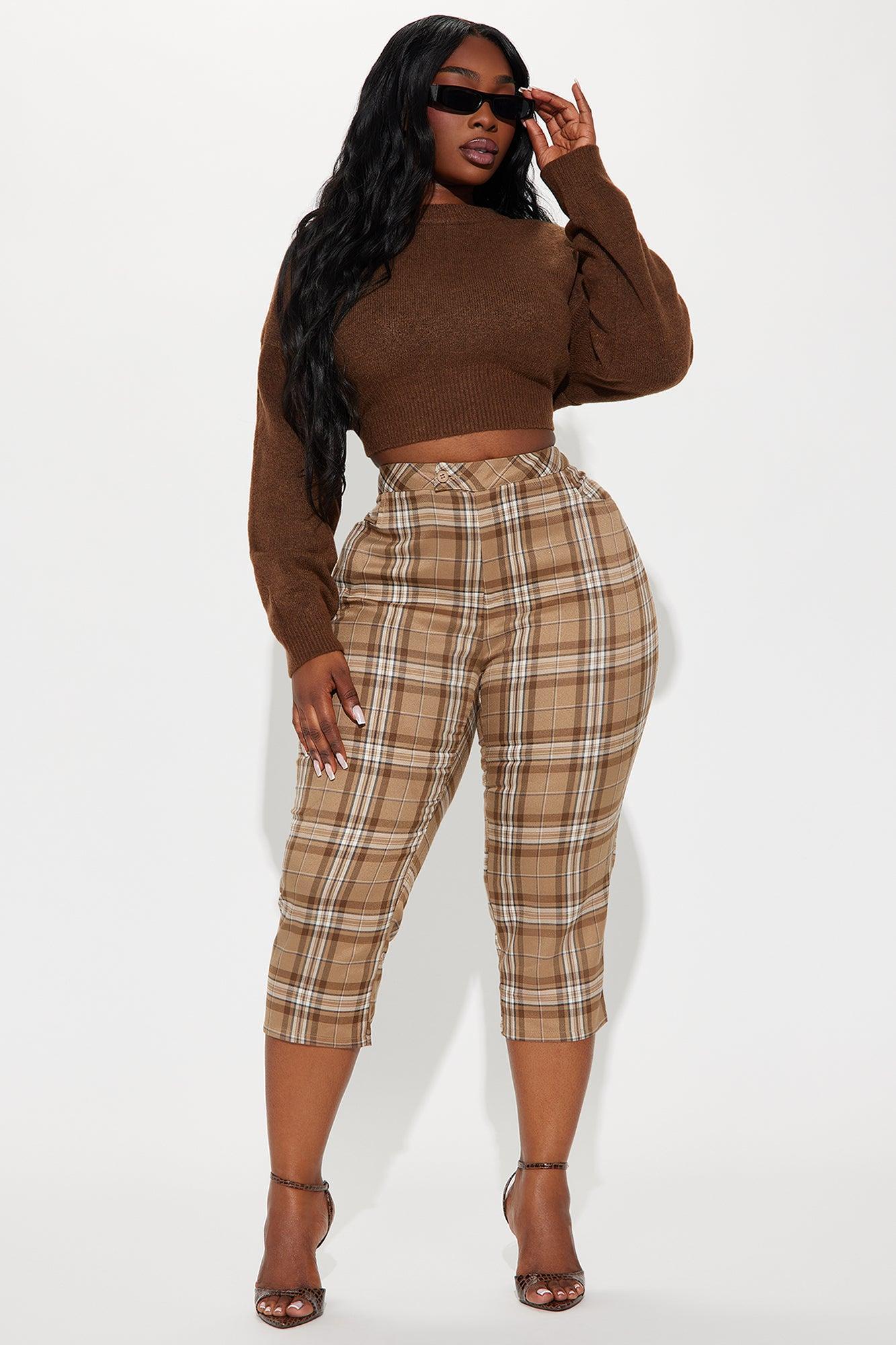 Business As Usual Plaid Capri Pant - Brown Product Image
