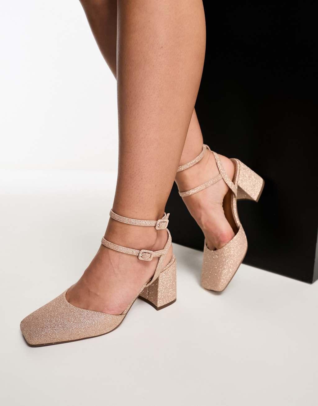 ASOS DESIGN Wide Fit Saffy block heeled mid shoes Product Image