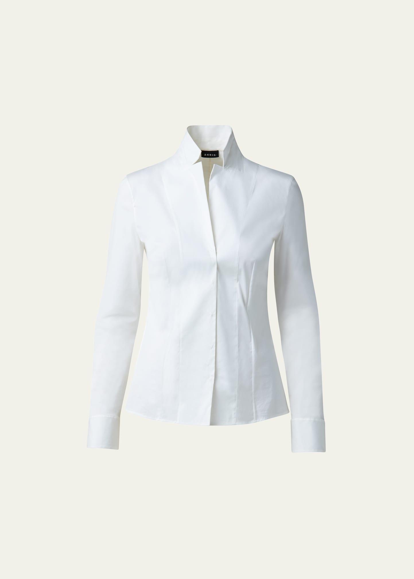 Womens Stretch-Poplin Revers Collar Blouse Product Image