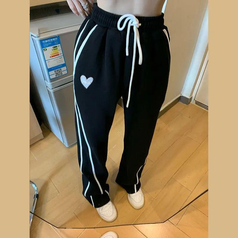 Drawstring Waist Contrast Trim Loose Fit Sweatpants Product Image