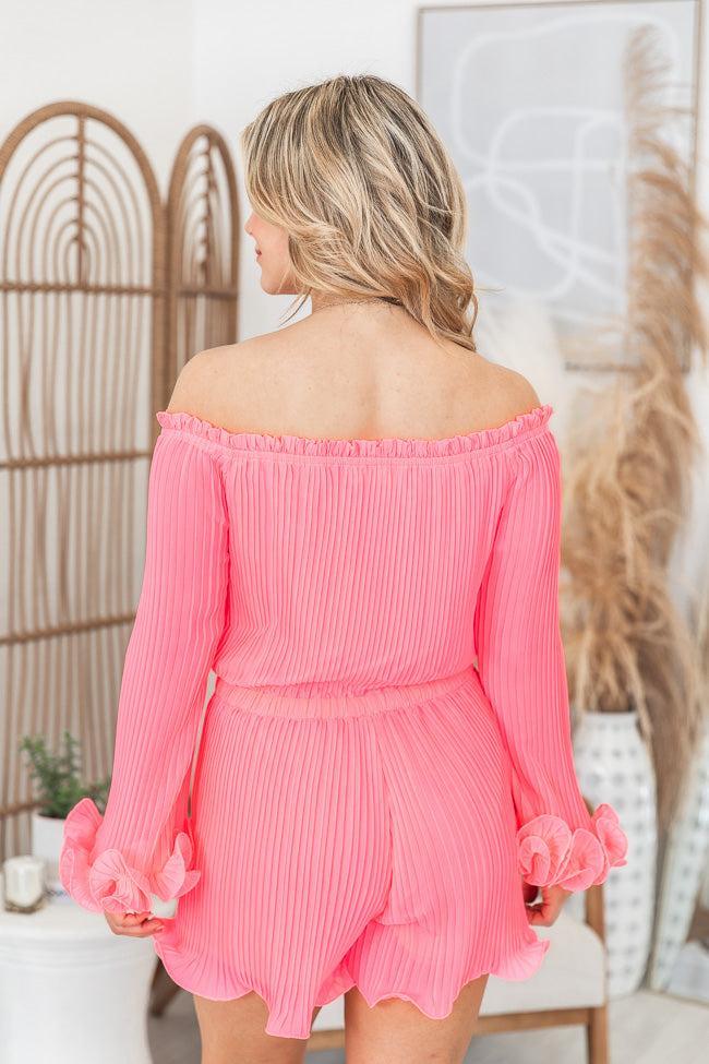 Sunset Surfing Hot Pink Romper Off The Shoulder Romper FINAL SALE Product Image