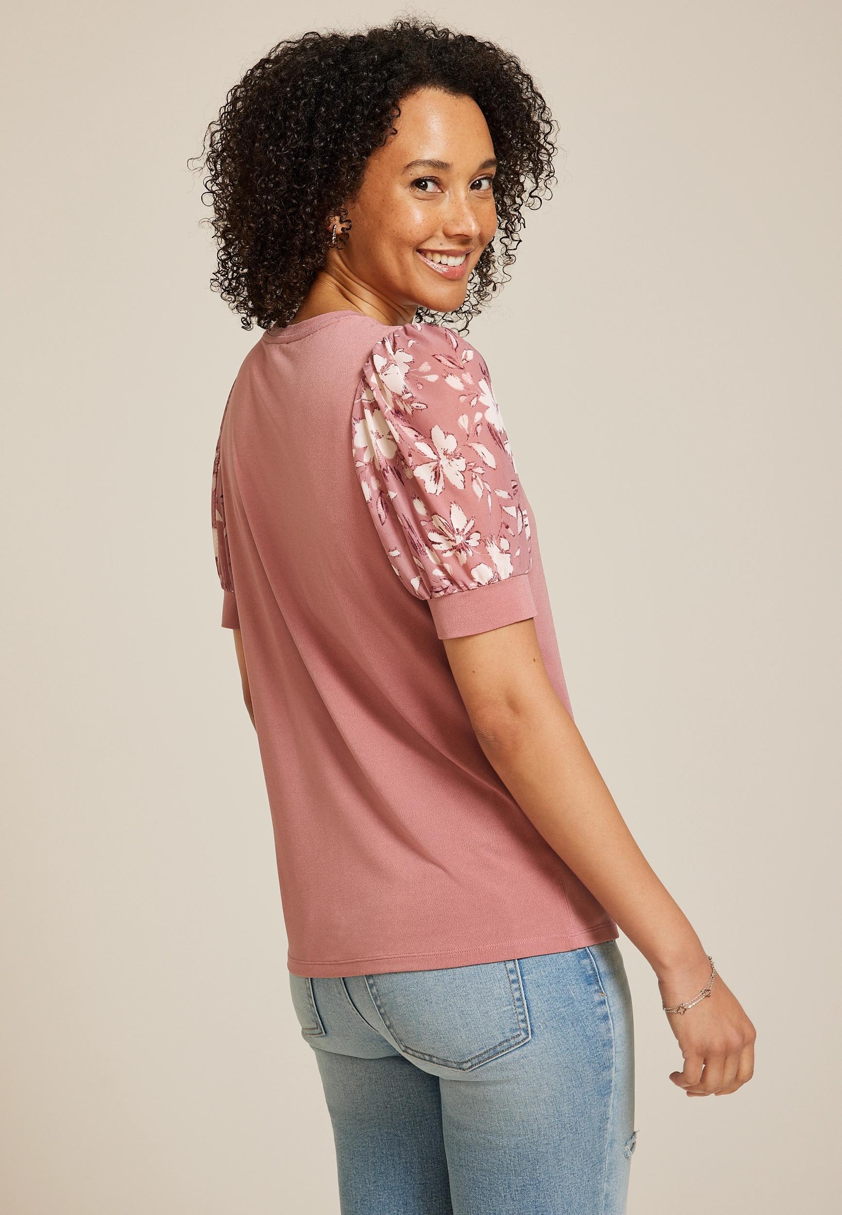 Floral Mesh Puff Sleeve Top Product Image