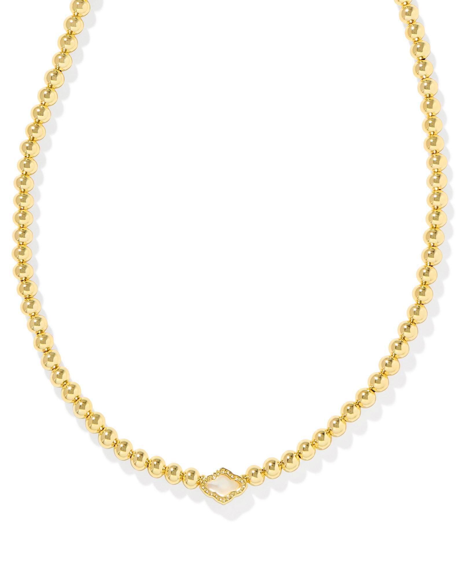 Abbie Gold Beaded Necklace in Marbled Amber Illusion Product Image