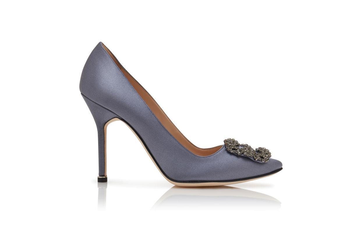 HANGISI Grey Satin Jewel Buckle Pumps Product Image